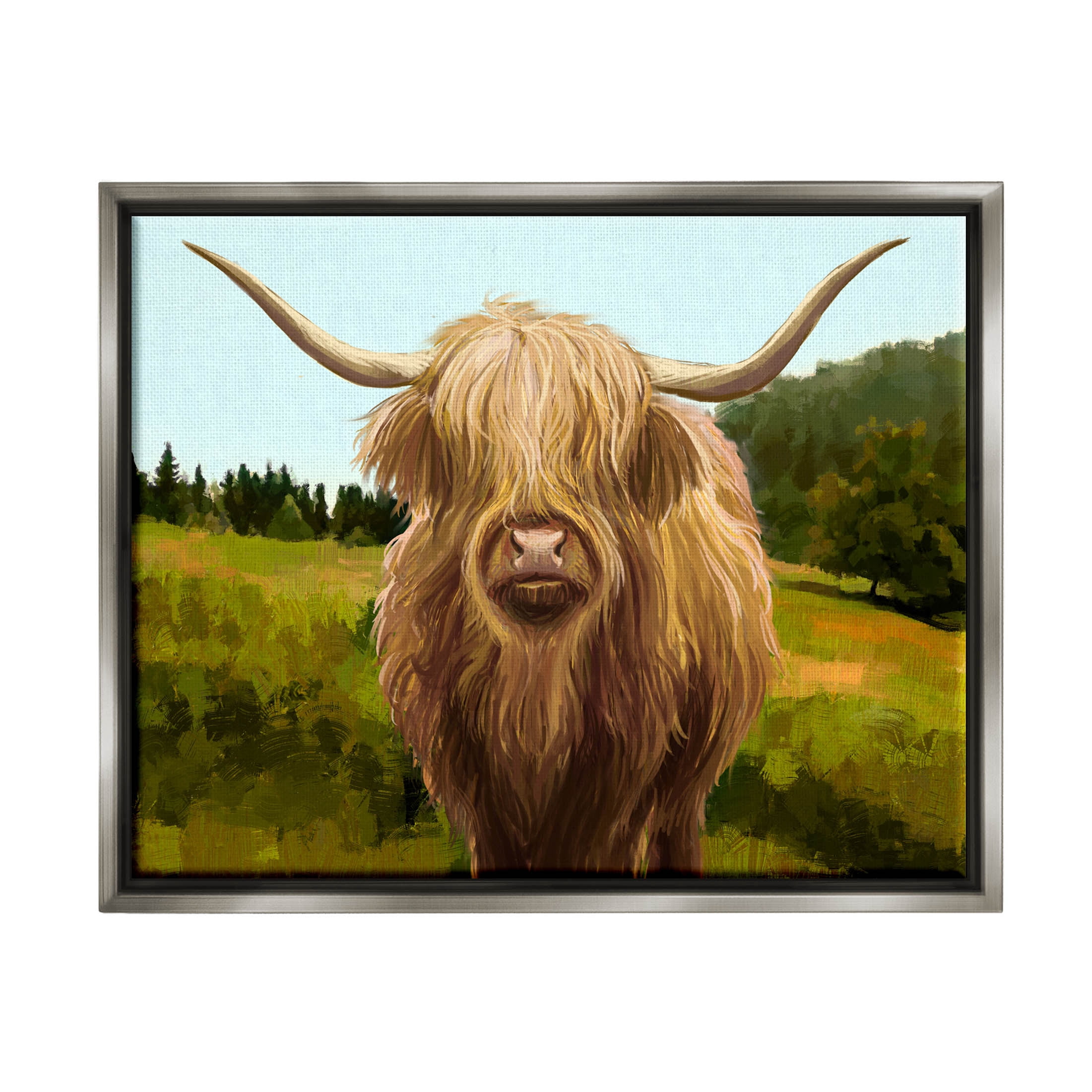 Stupell Industries Country Highland Cattle Grazing Painting Luster Gray Floating Framed Canvas Print Wall Art, Design by Ziwei Li
