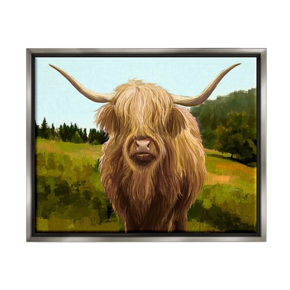 Stupell Industries Country Highland Cattle Grazing Painting Luster Gray Floating Framed Canvas Print Wall Art, Design by Ziwei Li