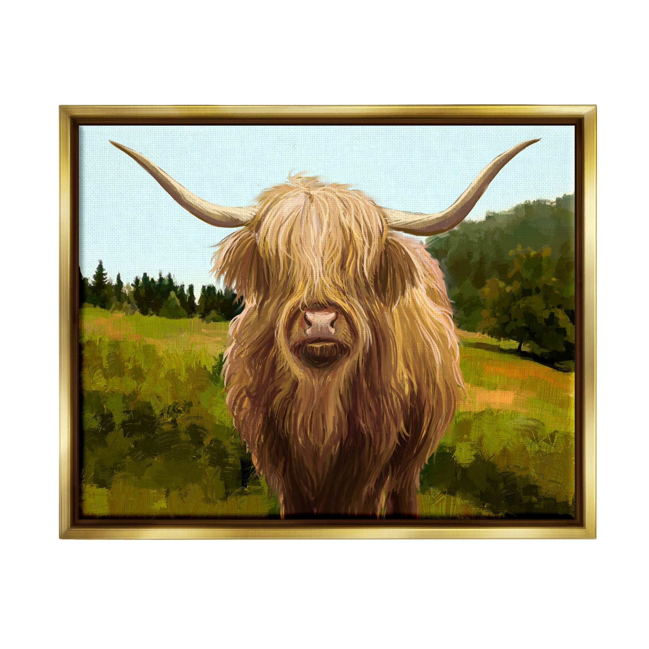 Stupell Industries Country Highland Cattle Grazing Painting Metallic Gold Floating Framed Canvas Print Wall Art, Design by Ziwei Li