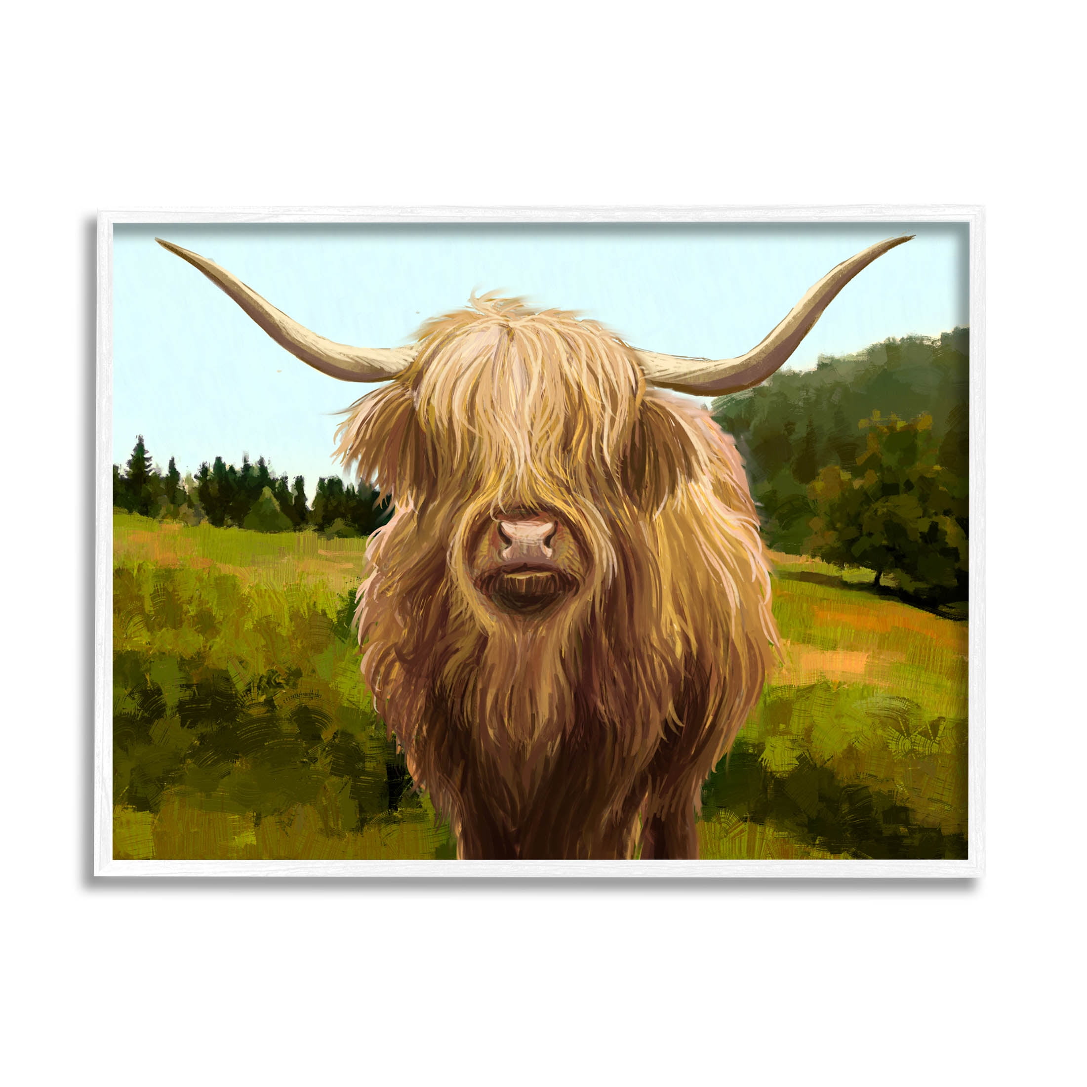 Stupell Industries Country Highland Cattle Grazing Painting White Framed Art Print Wall Art, Design by Ziwei Li