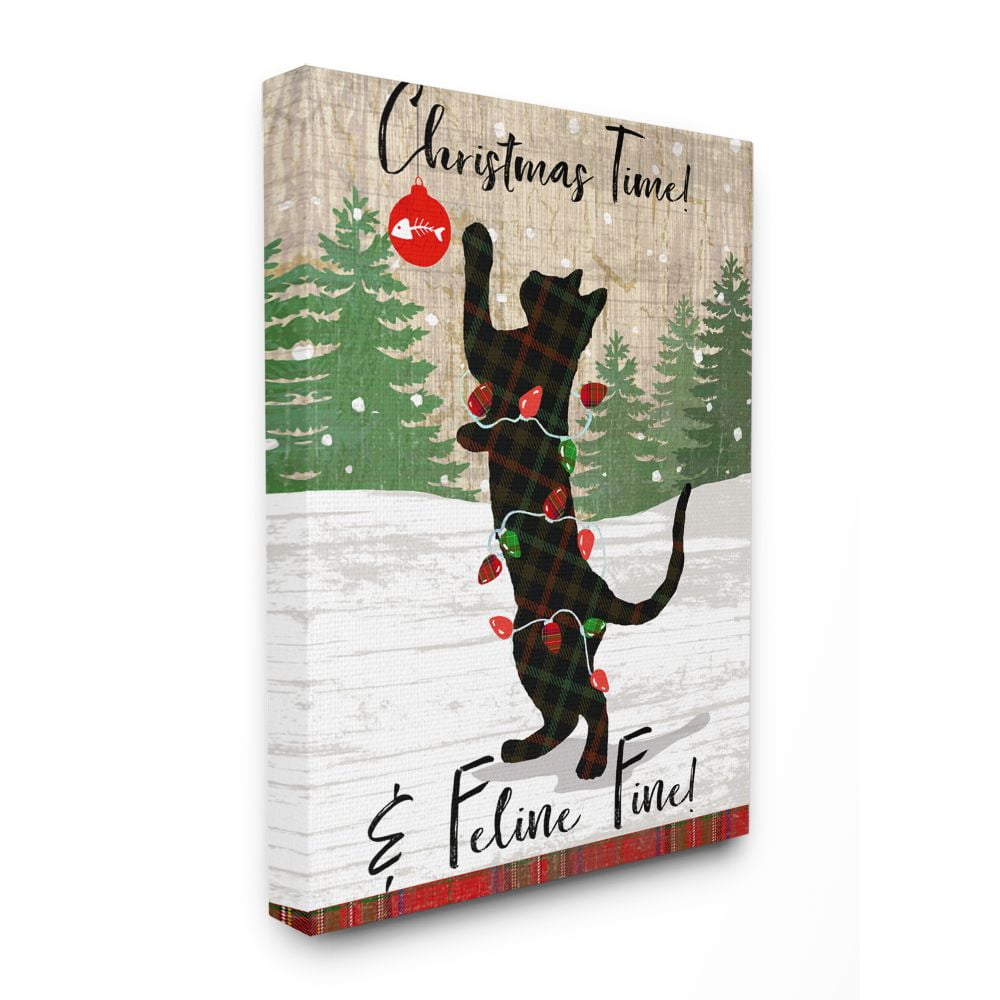 Stupell Industries Country Holiday Christmas Time Phrase Family Cat Scene Canvas Wall Art Design by Andrea Tachiera, 36" x 48"