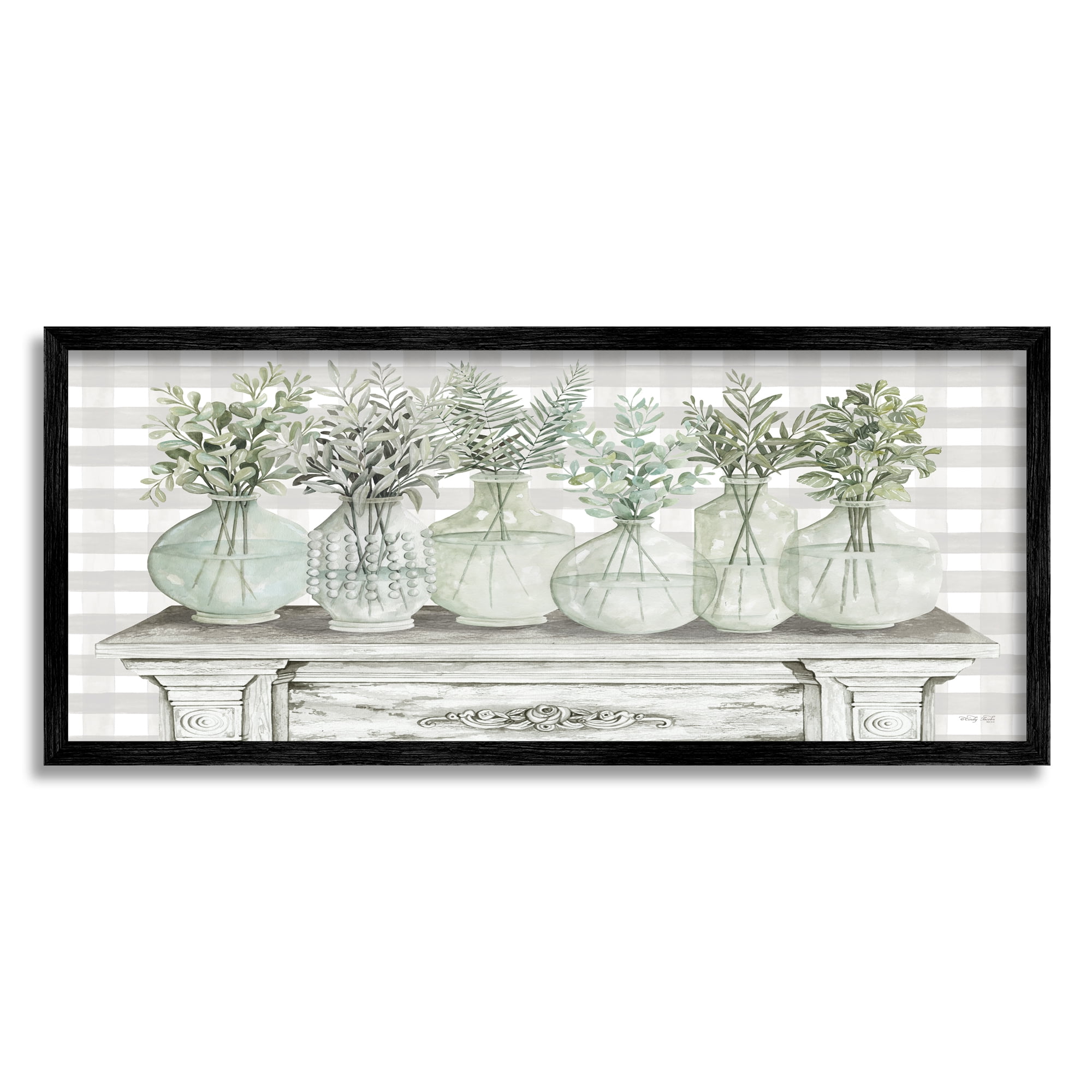 Stupell Industries Country Home Plants Herbs Jars Rustic Tartan Illustration , 30 x 13, Design by Cindy Jacobs