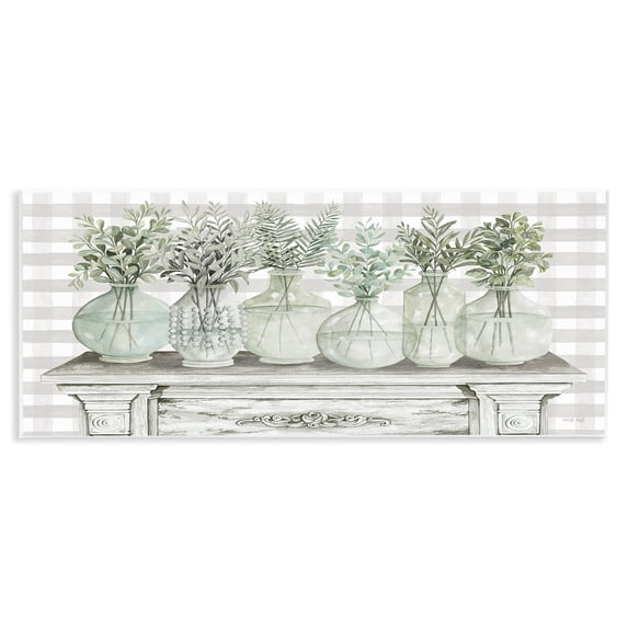 Stupell Industries Country Home Plants Herbs Jars Rustic Tartan Illustration Graphic Art Unframed Art Print Wall Art, 17x7, by Cindy Jacobs