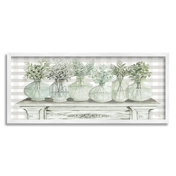 Stupell Industries Country Home Plants Herbs Jars Rustic Tartan Illustration Graphic Art White Framed Art Print Wall Art, 30x13, by Cindy Jacobs