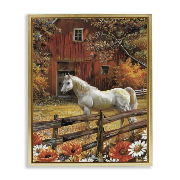 Stupell Industries Country Horse Autumn Barn Gold Framed Floater Canvas Wall Art, design by Ed Wargo