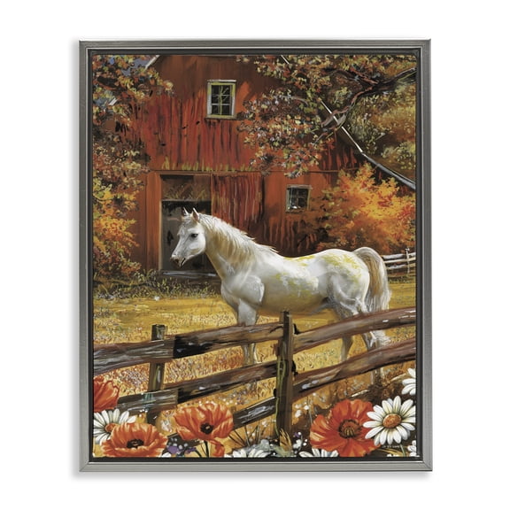 Stupell Industries Country Horse Autumn Barn Gray Framed Floater Canvas Wall Art, design by Ed Wargo