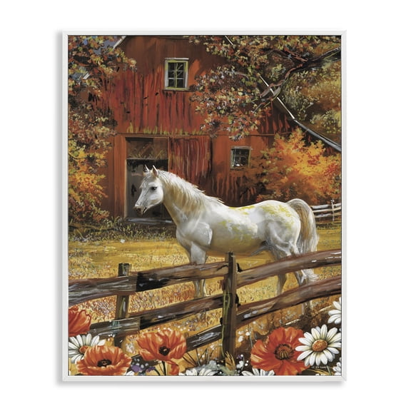 Stupell Industries Country Horse Autumn Barn White Framed Giclee Art, design by Ed Wargo