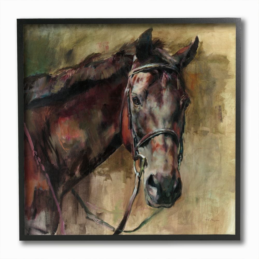 Stupell Industries Country Horse Portrait Brown Tan Equestrian Painting Framed Wall Art Design by Marilyn Hageman, 12" x 12", Black Framed