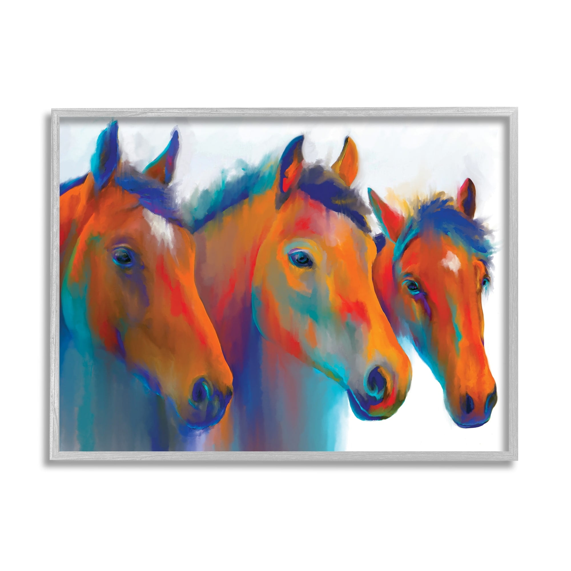 Stupell Industries Country Horse Trio Abstract Blue Orange Equestrian Animals, 30 x 24, Design by Kamdon Kreations