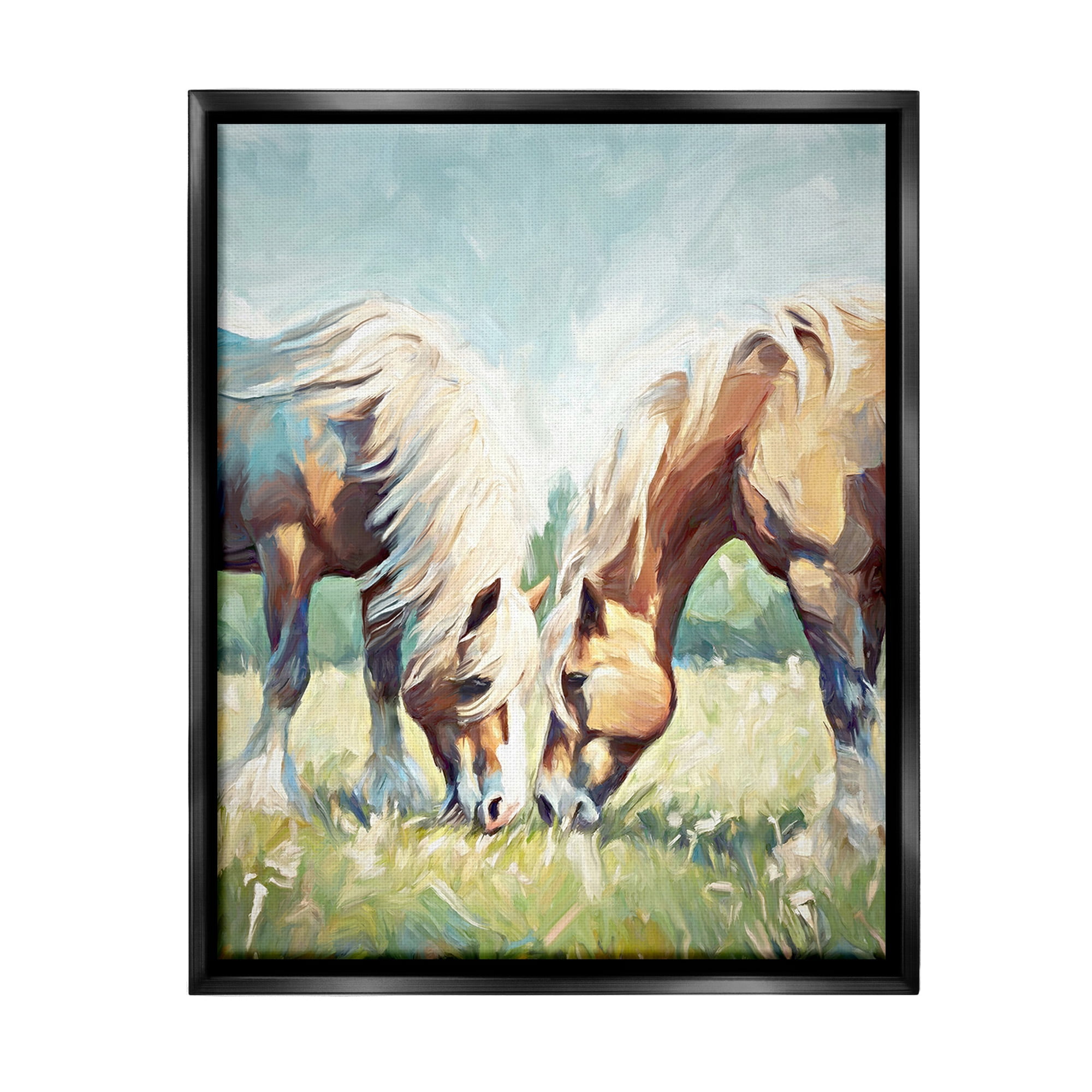 Stupell Industries Country Horses Grazing Animals & Insects Painting Black Floater Framed Canvas Art Print Wall Art, 25 x 31