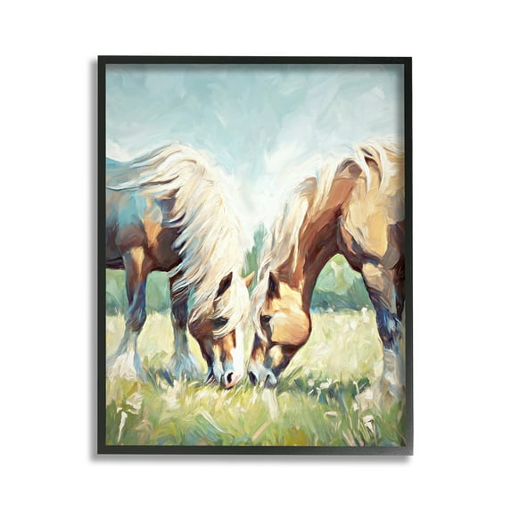 Stupell Industries Country Horses Grazing Animals & Insects Painting Black Framed Art Print Wall Art, 11 x 14