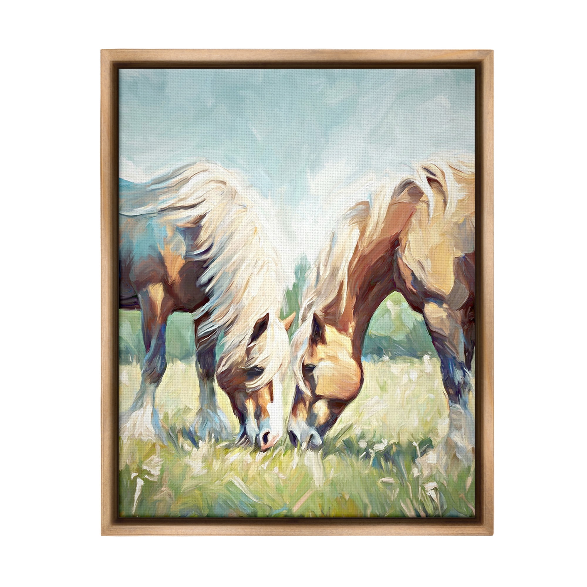 Stupell Industries Country Horses Grazing Animals & Insects Painting Brown Floater Framed Canvas Art Print Wall Art, 17 x 21