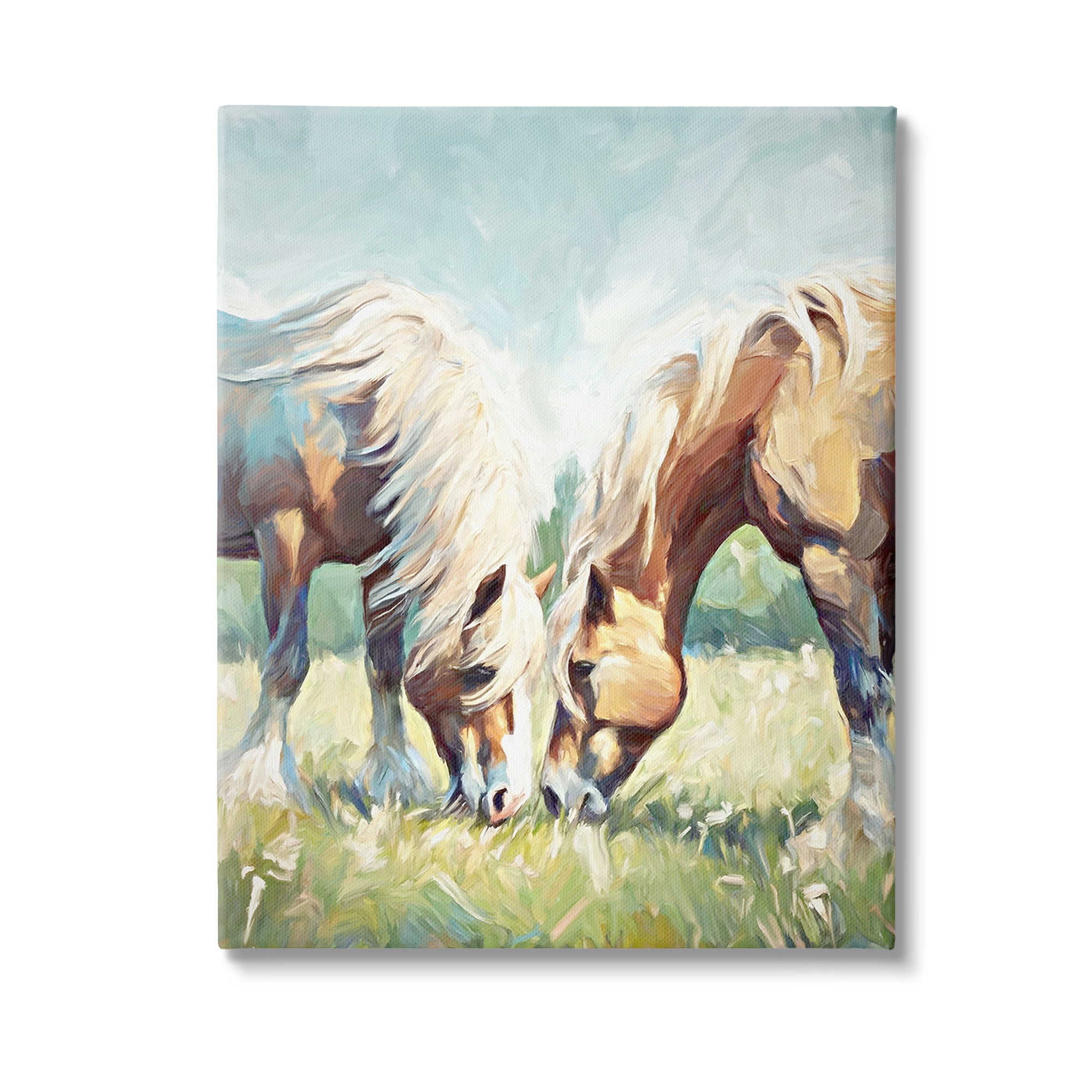 Stupell Industries Country Horses Grazing Animals & Insects Painting Gallery Wrapped Canvas Art Print Wall Art, 16 x 20