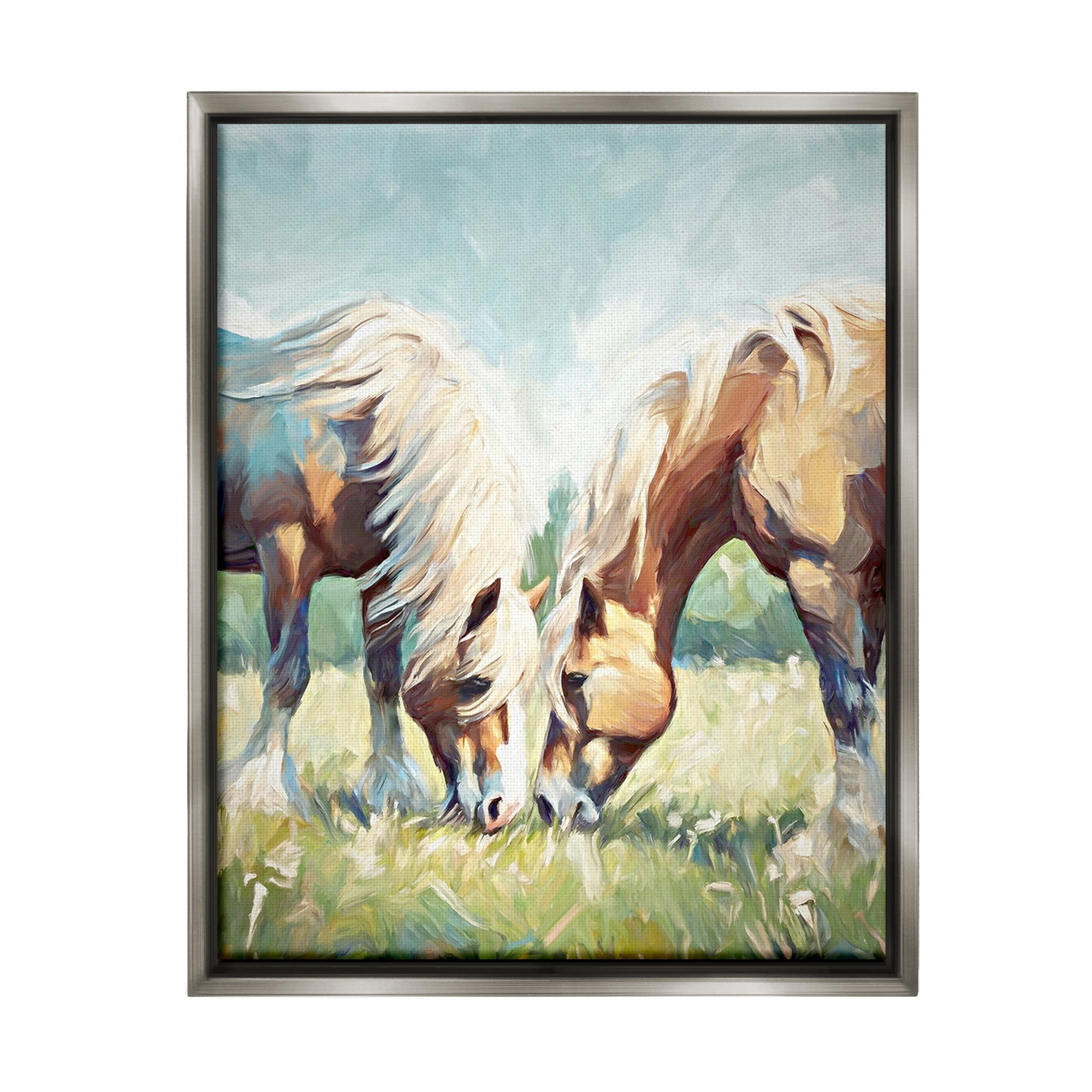 Stupell Industries Country Horses Grazing Animals & Insects Painting Gray Floater Framed Canvas Art Print Wall Art, 25 x 31