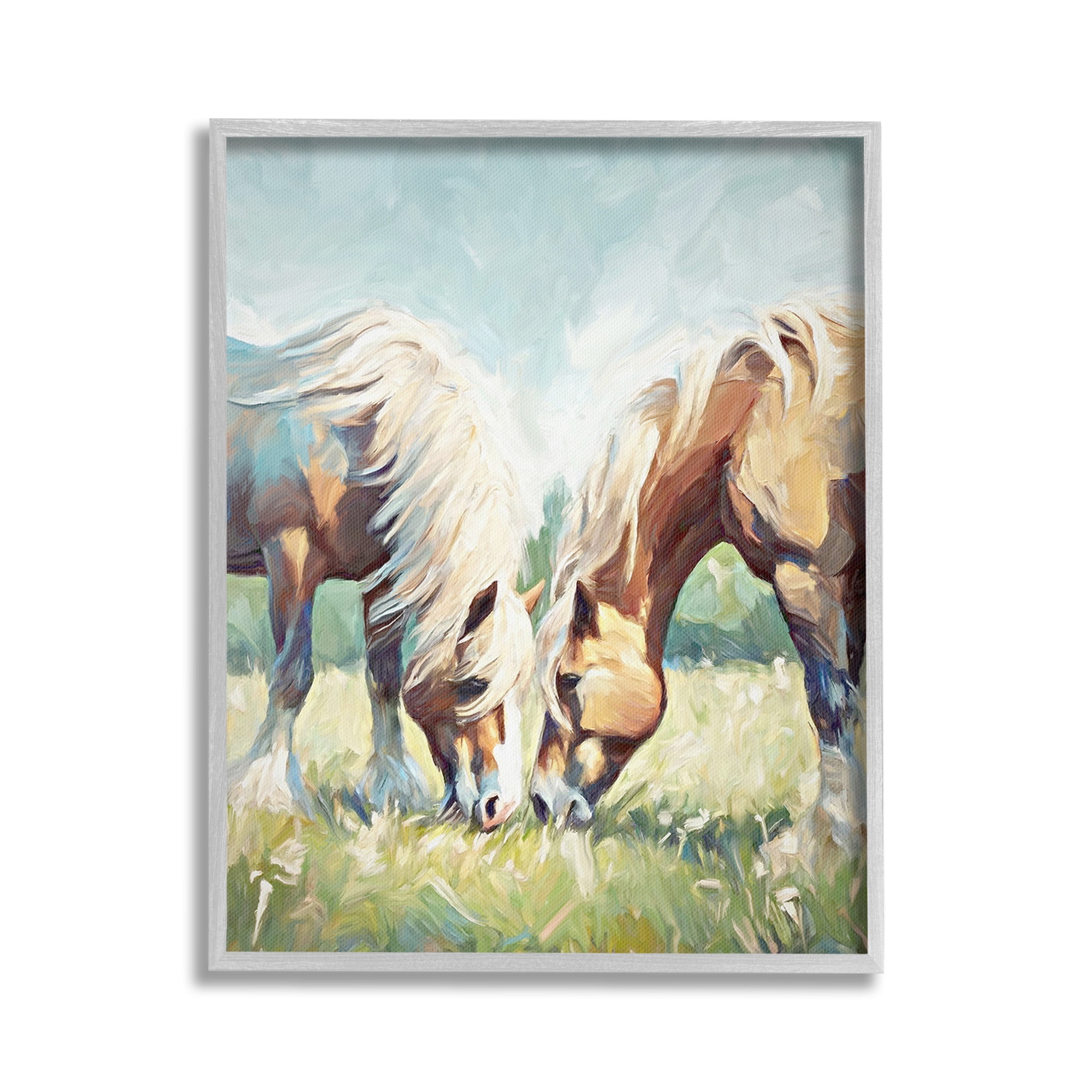 Stupell Industries Country Horses Grazing Animals & Insects Painting Gray Framed Art Print Wall Art, 24 x 30