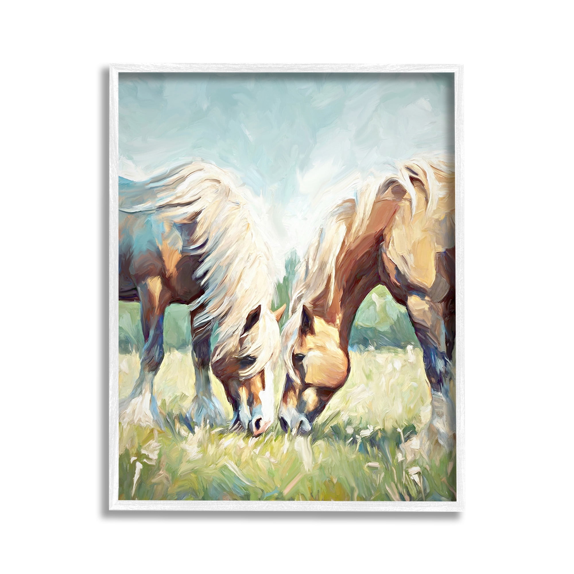 Stupell Industries Country Horses Grazing Animals & Insects Painting White Framed Art Print Wall Art, 11 x 14