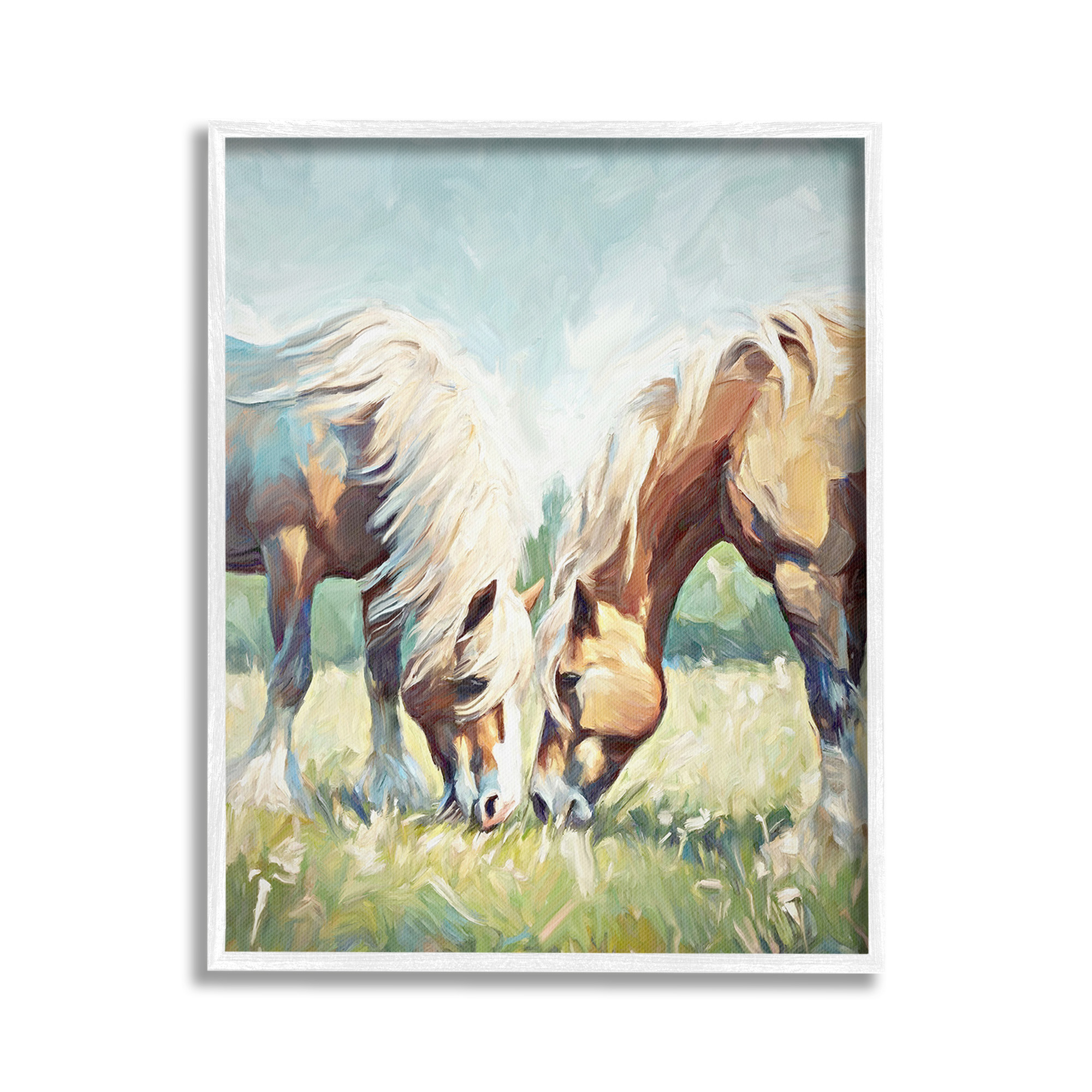 Stupell Industries Country Horses Grazing Animals & Insects Painting White Framed Art Print Wall Art, 24 x 30