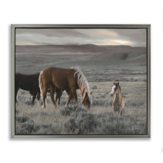 Stupell Industries Country Horses in Valley Animals Photography Gray Floater Framed Canvas Art Print Wall Art, 31 x 25