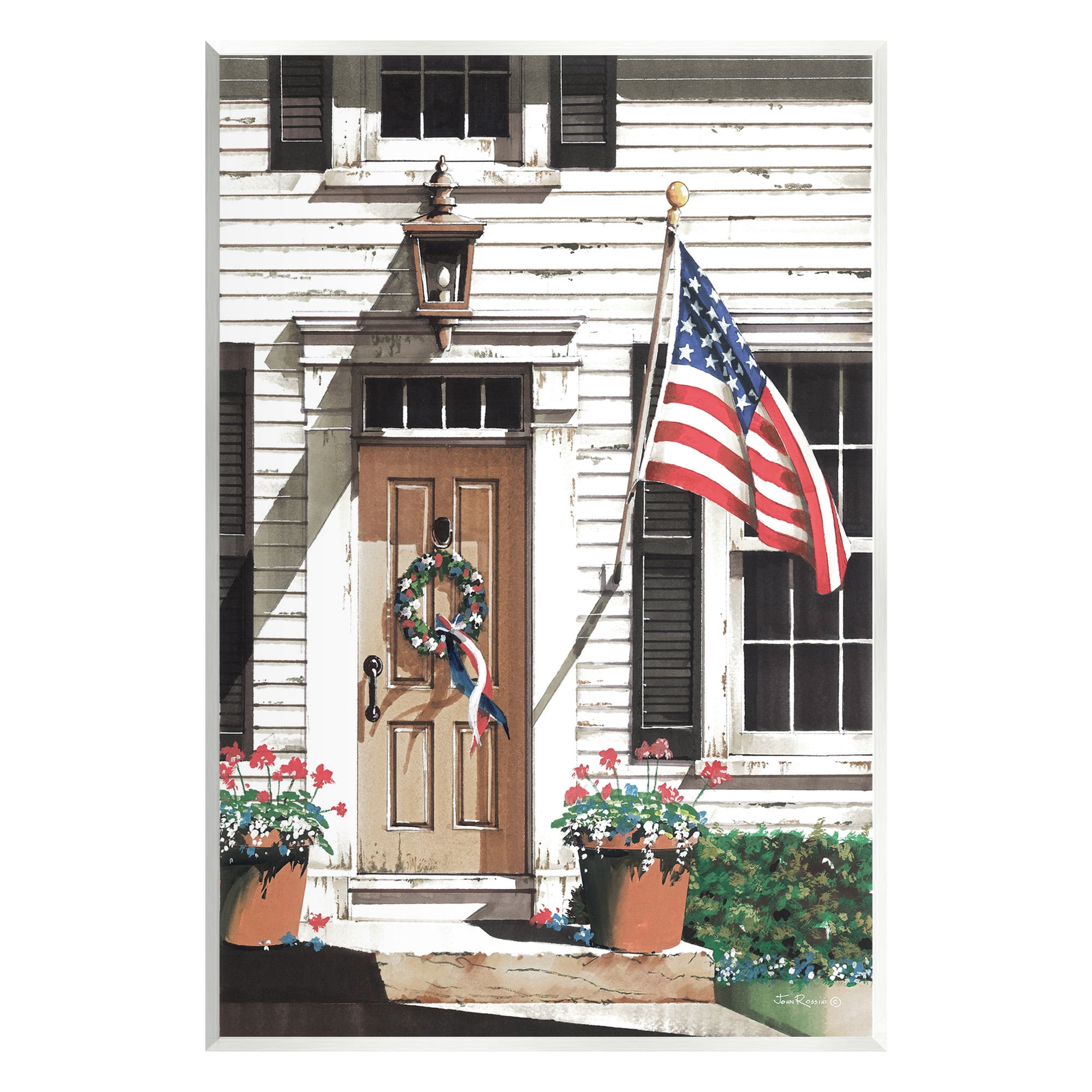Stupell Industries Country House with Flag Travel & Places Painting Unframed Art Print Wall Art, 13 x 19