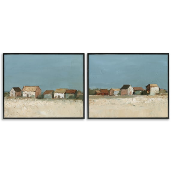 Stupell Industries Country Houses in Distance Buildings & Architecture Painting Black Framed Art Print Wall Art, 14 x 11, Set of 2