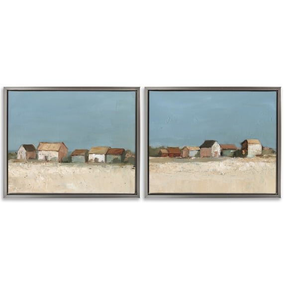 Stupell Industries Traditional Country Houses in Distance Gray 2pc Floating Frame Art Set, 31 x 25 each, by Ethan Harper
