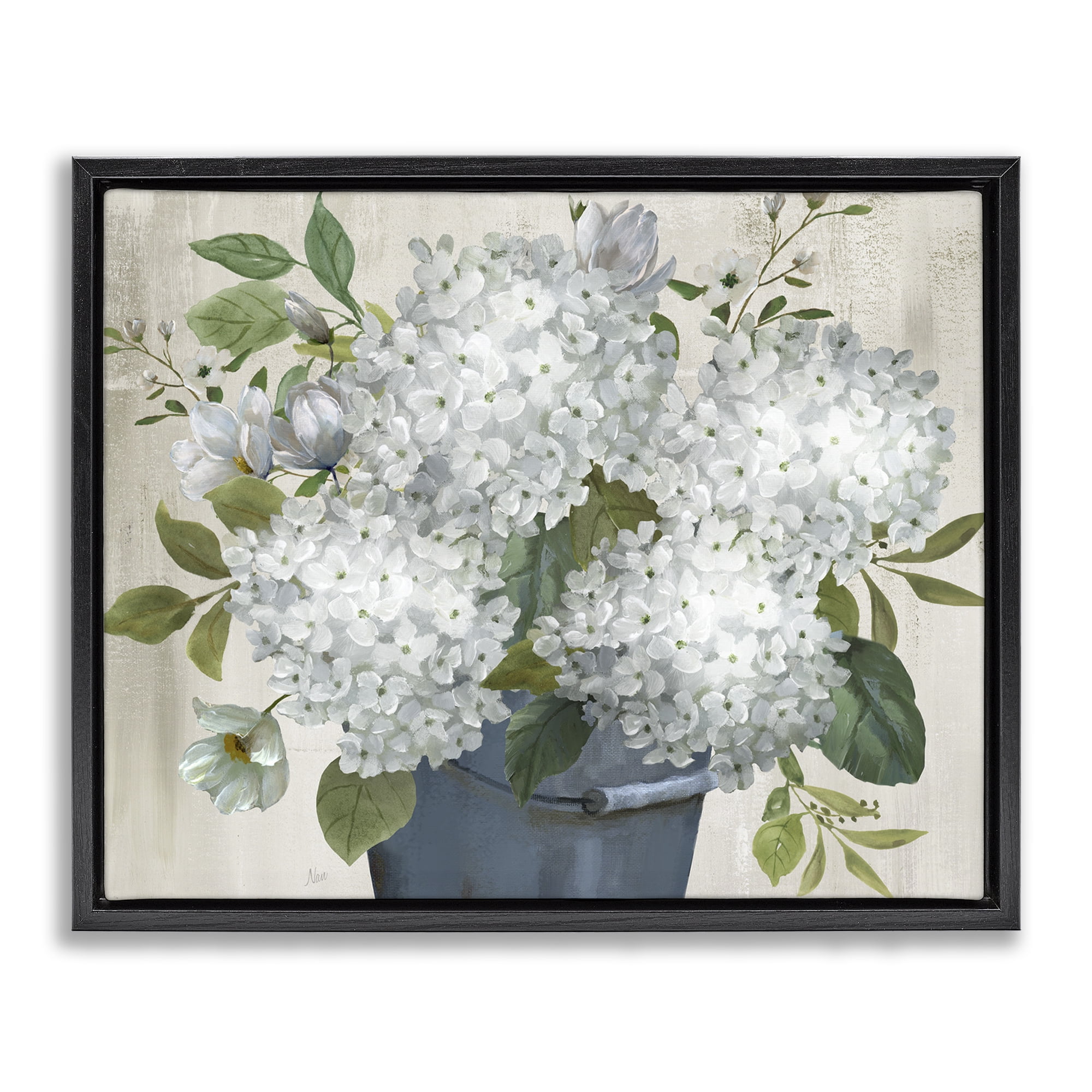Stupell Industries Country Hydrangea Vase Botanical & Floral Painting Black Floater Framed Art Print Wall Art, 31 x 25