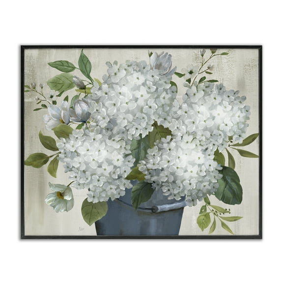 Stupell Industries Country Hydrangea Vase Botanical & Floral Painting Black Framed Art Print Wall Art, 14 x 11