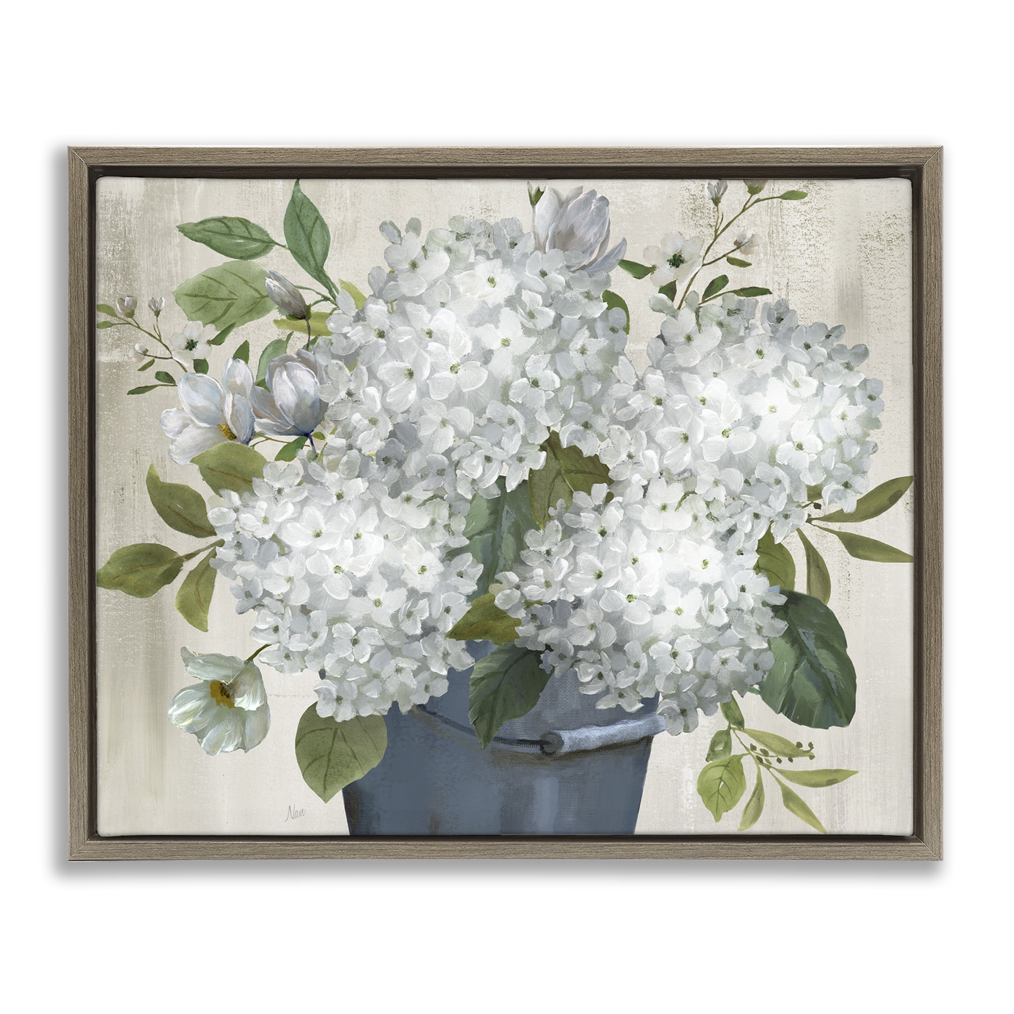 Stupell Industries Country Hydrangea Vase Botanical & Floral Painting Brown Floater Framed Art Print Wall Art, 21 x 17
