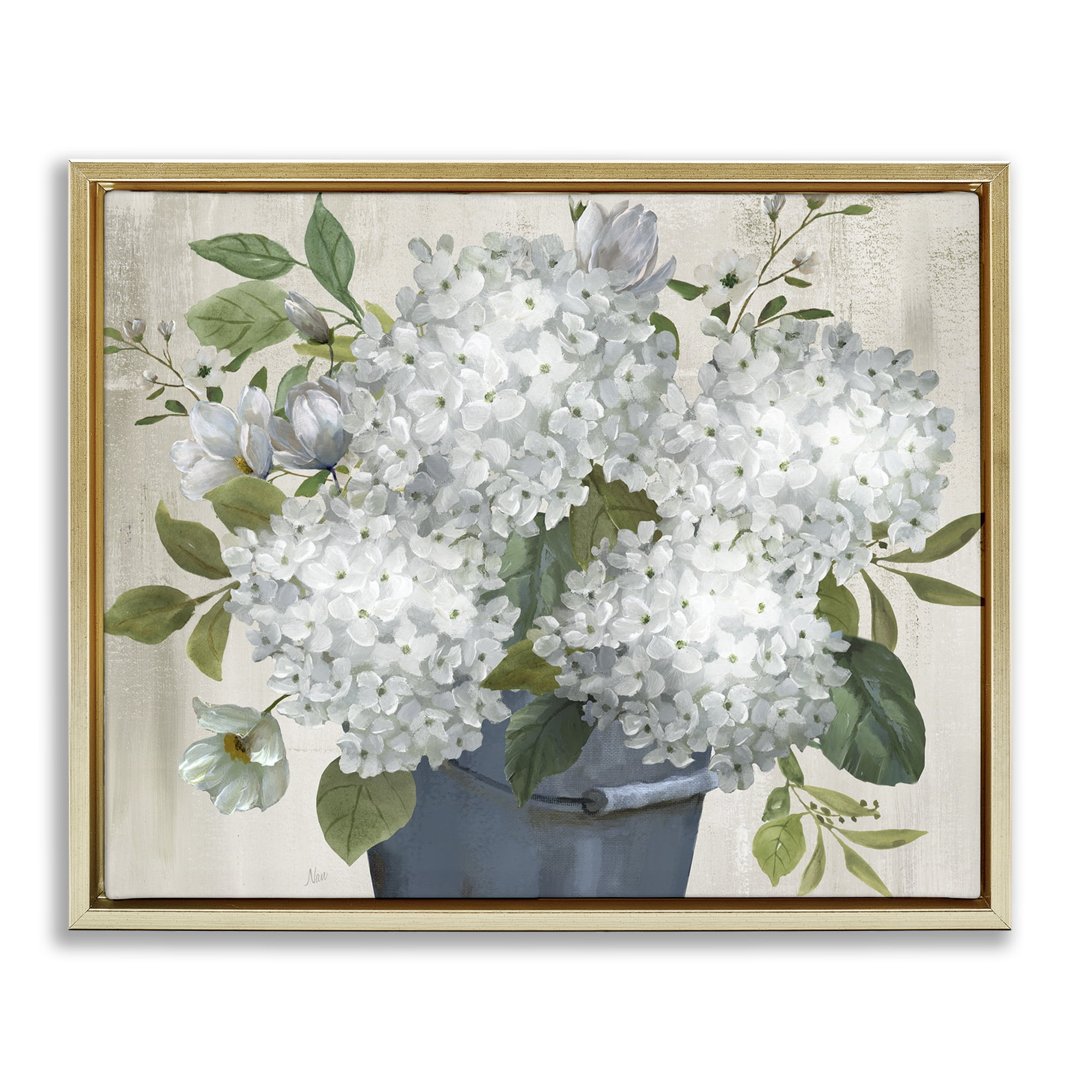 Stupell Industries Country Hydrangea Vase Botanical & Floral Painting Gold Floater Framed Art Print Wall Art, 31 x 25