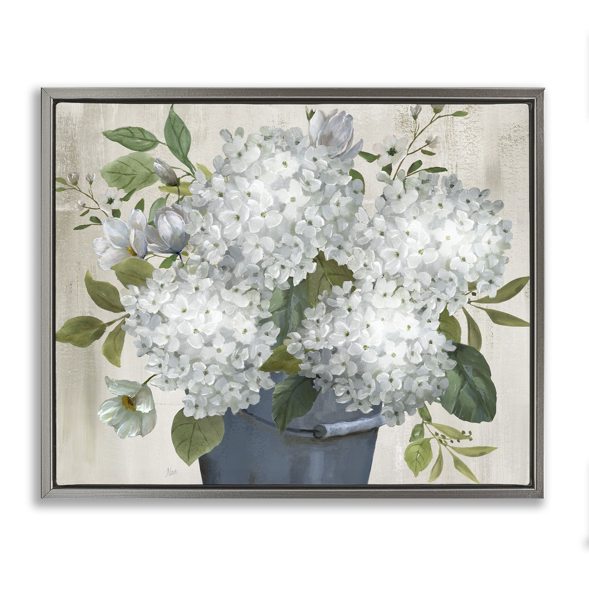 Stupell Industries Country Hydrangea Vase Botanical & Floral Painting Gray Floater Framed Art Print Wall Art, 21 x 17