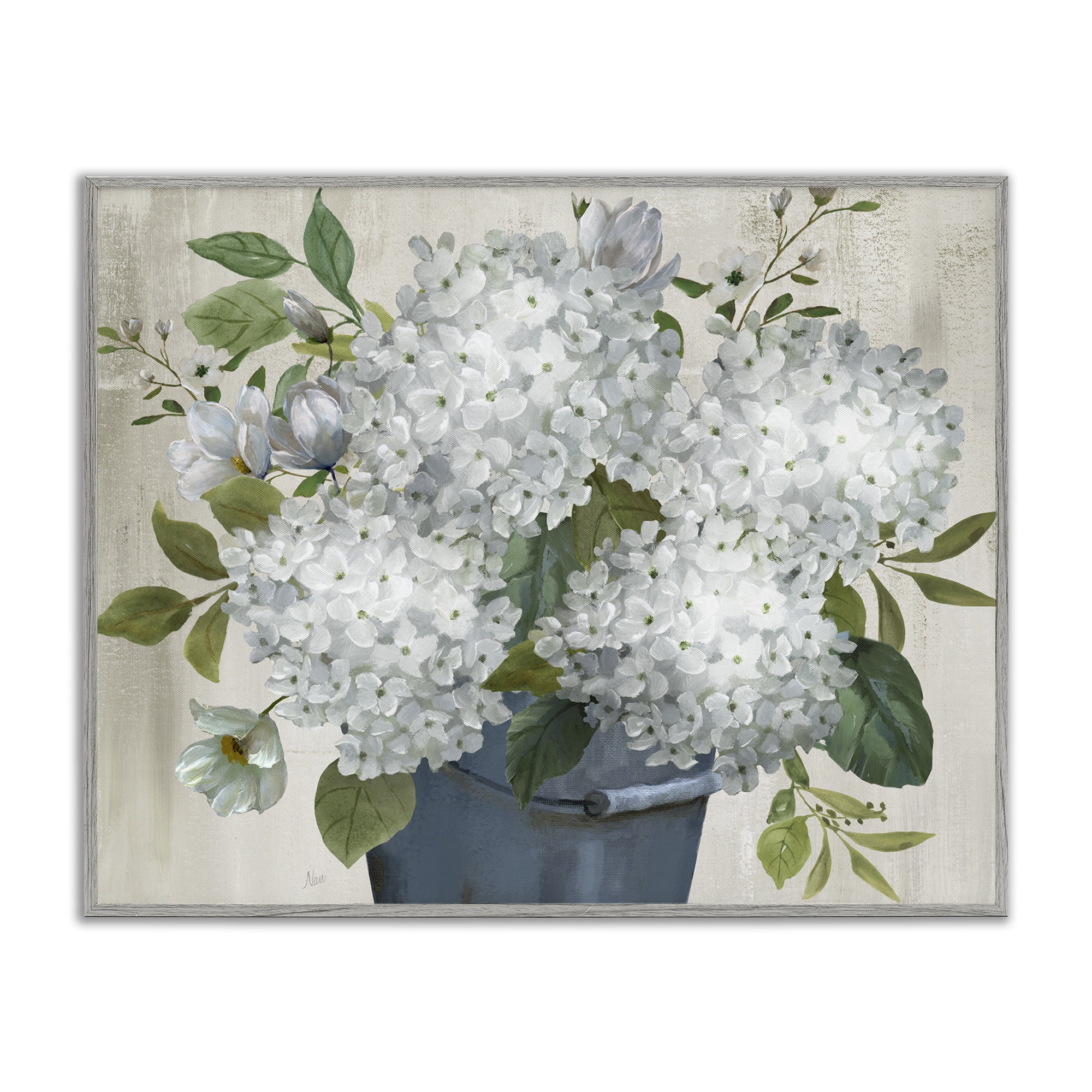 Stupell Industries Country Hydrangea Vase Botanical & Floral Painting Gray Framed Art Print Wall Art, 14 x 11