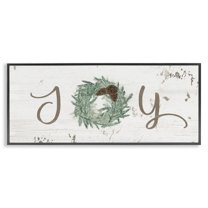 Stupell Industries Country Inspired Joy Wreath Holiday Painting Black Framed Art Print Wall Art, 24 x 10
