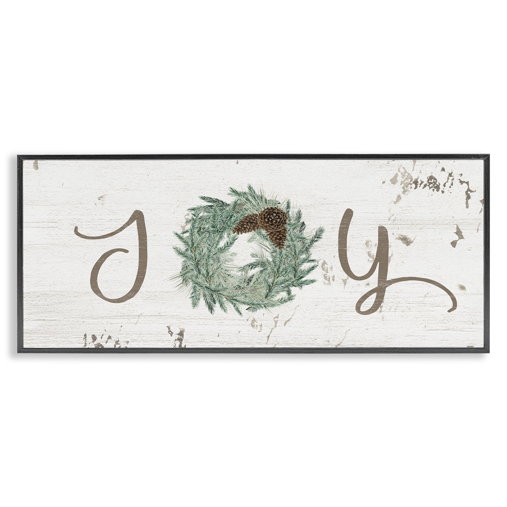 Stupell Industries Country Inspired Joy Wreath Holiday Painting Black Framed Art Print Wall Art, 30 x 13