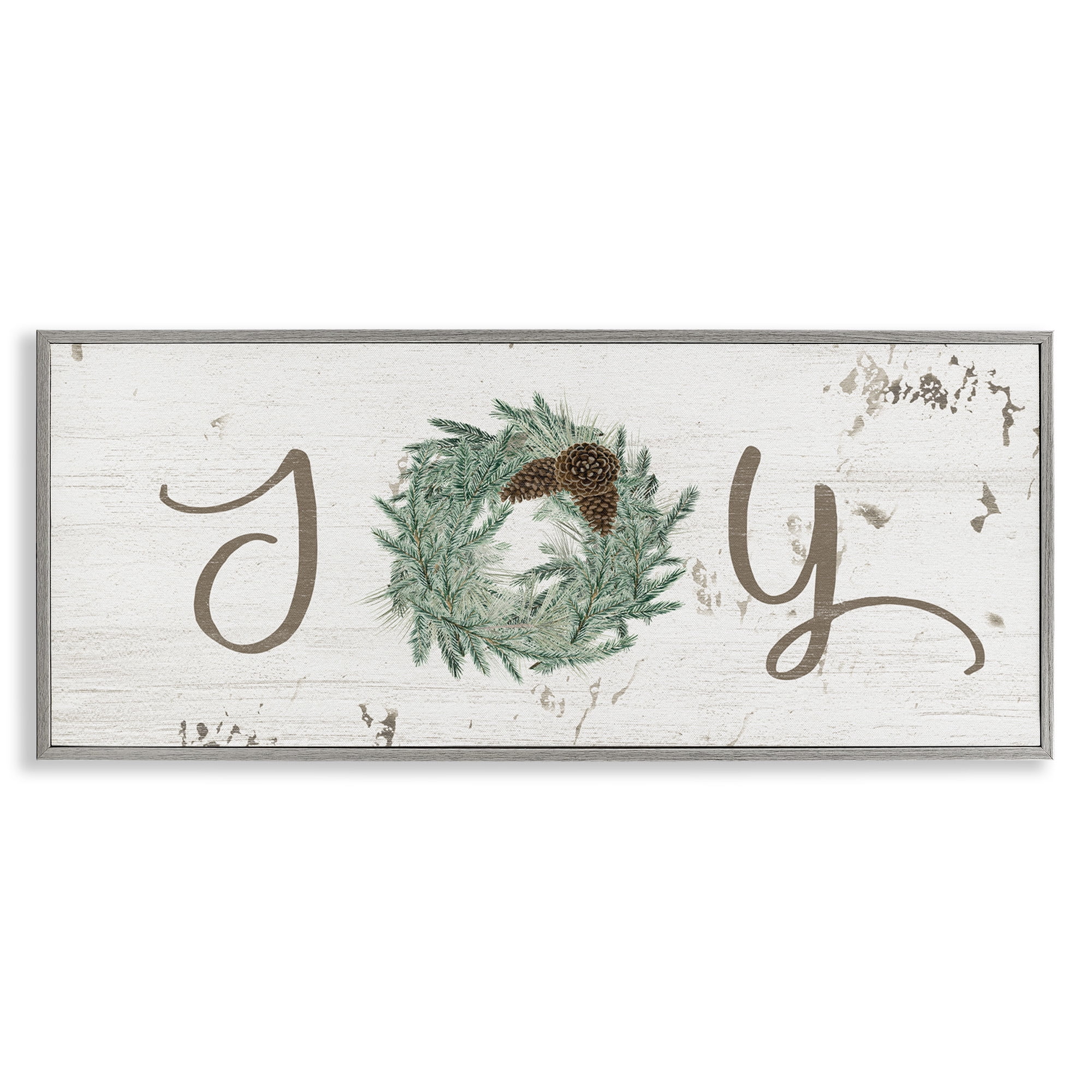 Gray Framed Holiday Joy Wreath Print, 24 x 10