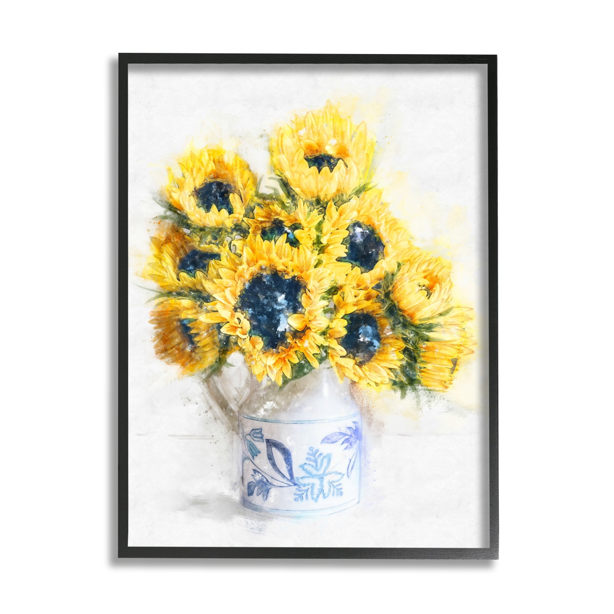 Stupell Industries Country Inspired Sunflower Bouquet Blue Pattern Vase, 11 x 14, Design by Ziwei Li