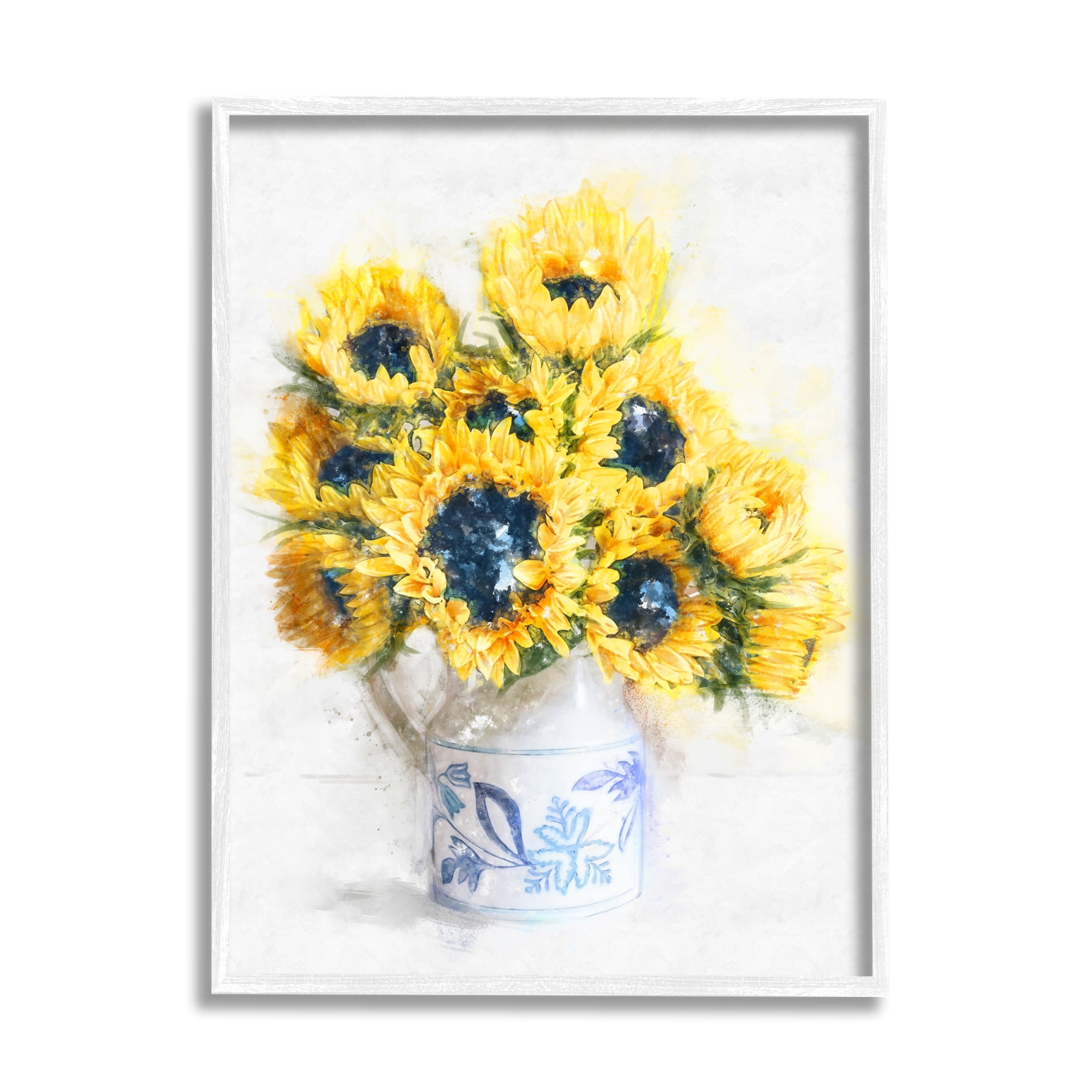 Stupell Industries Country Inspired Sunflower Bouquet Blue Pattern Vase, 24 x 30, Design by Ziwei Li