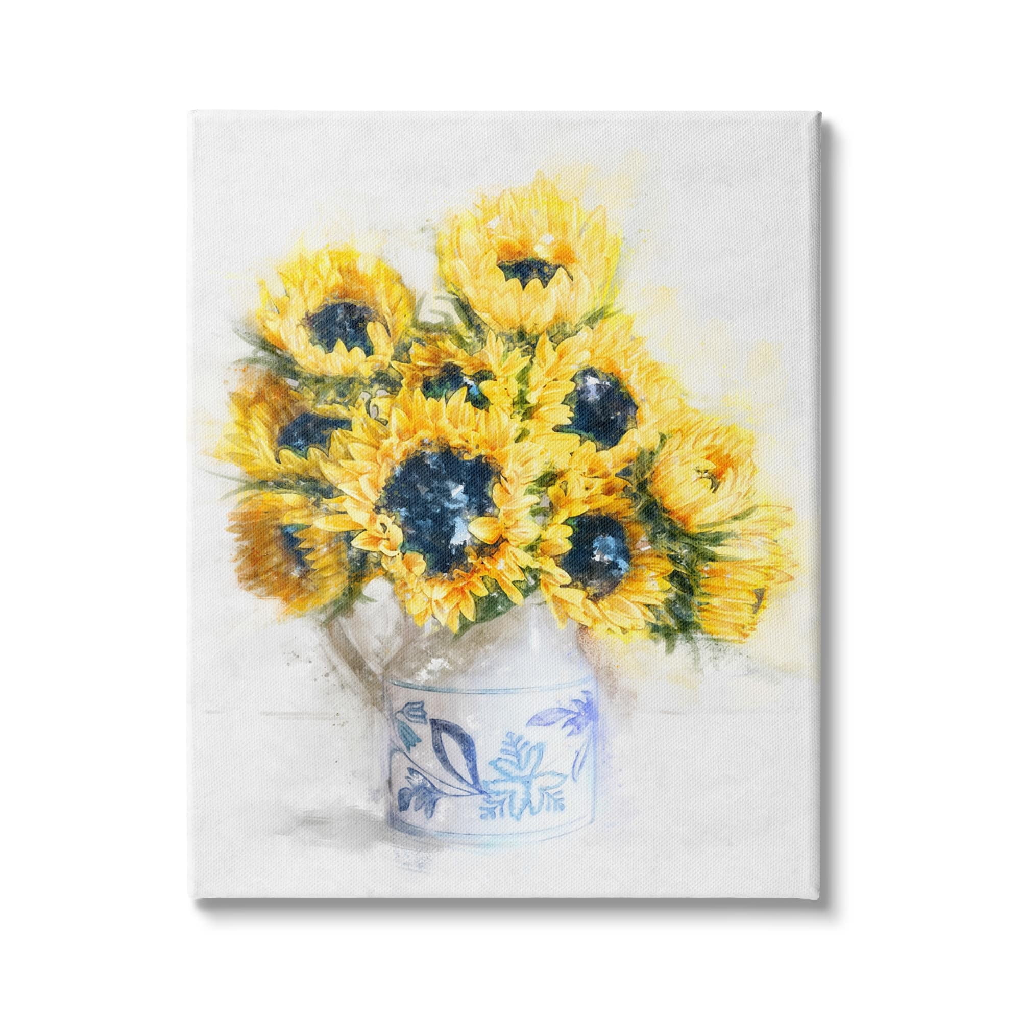 Stupell Industries Country Inspired Sunflower Bouquet Blue Pattern Vase, 36 x 48, Design by Ziwei Li