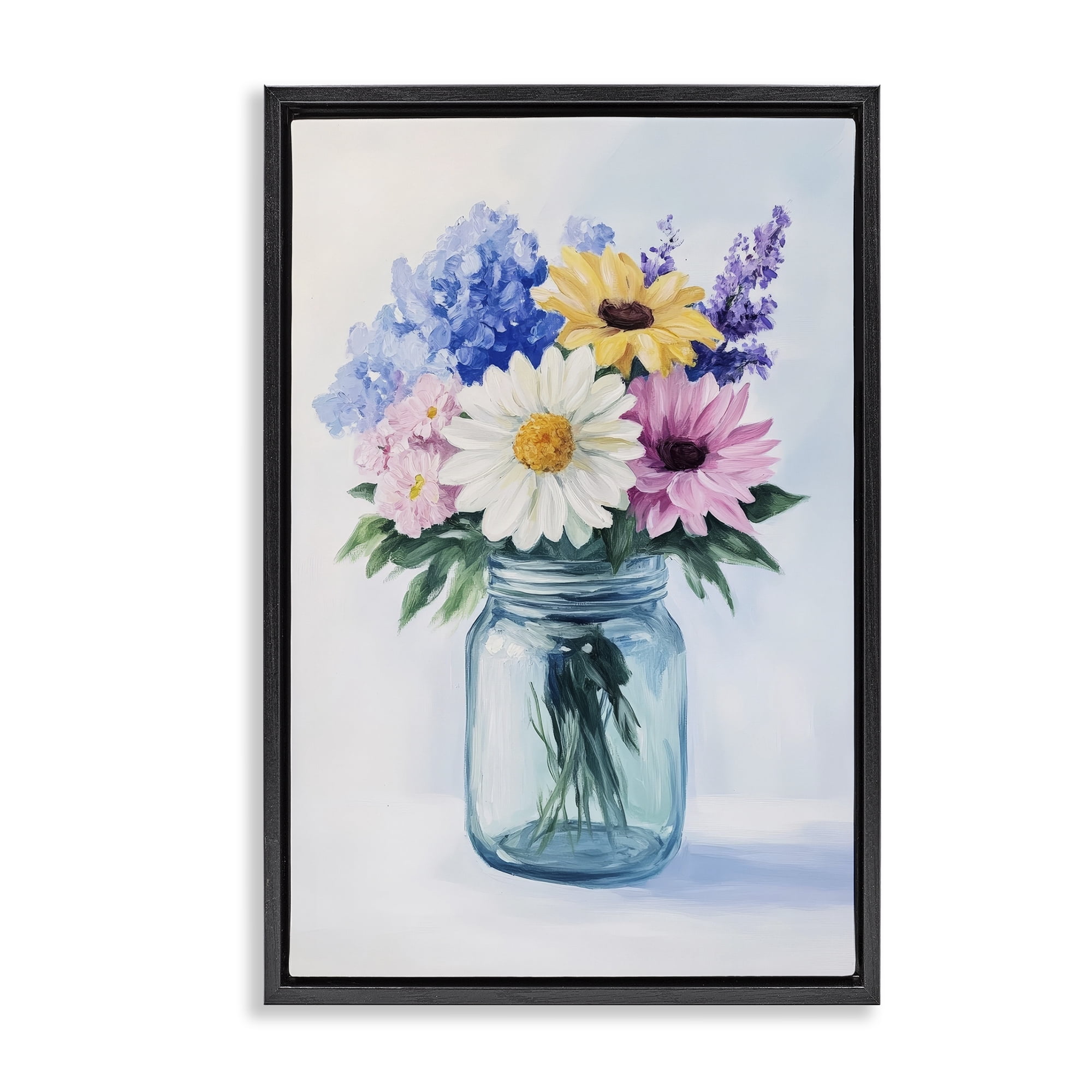 Stupell Industries Country Jar Wildflower Bouquet Black Framed Floater Canvas Wall Art, design by Petal Prints Design