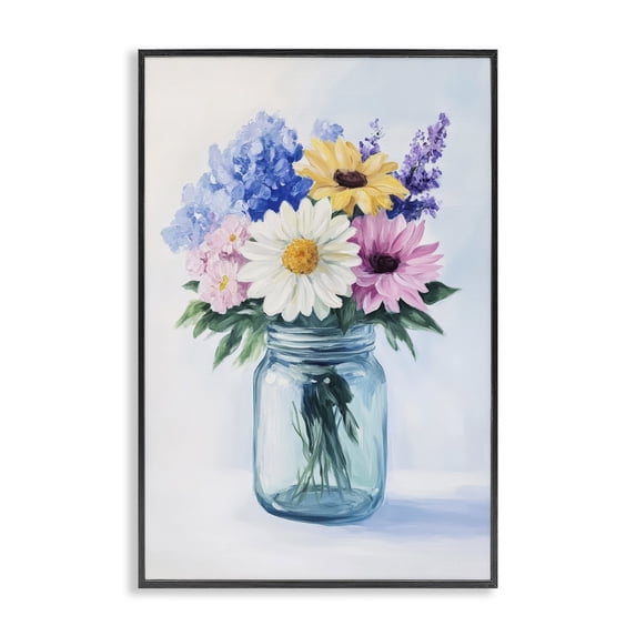 Stupell Industries Cottage Country Jar Wildflower Bouquet Black Framed Giclee Art, 12 x 18, by Petals Prints Design