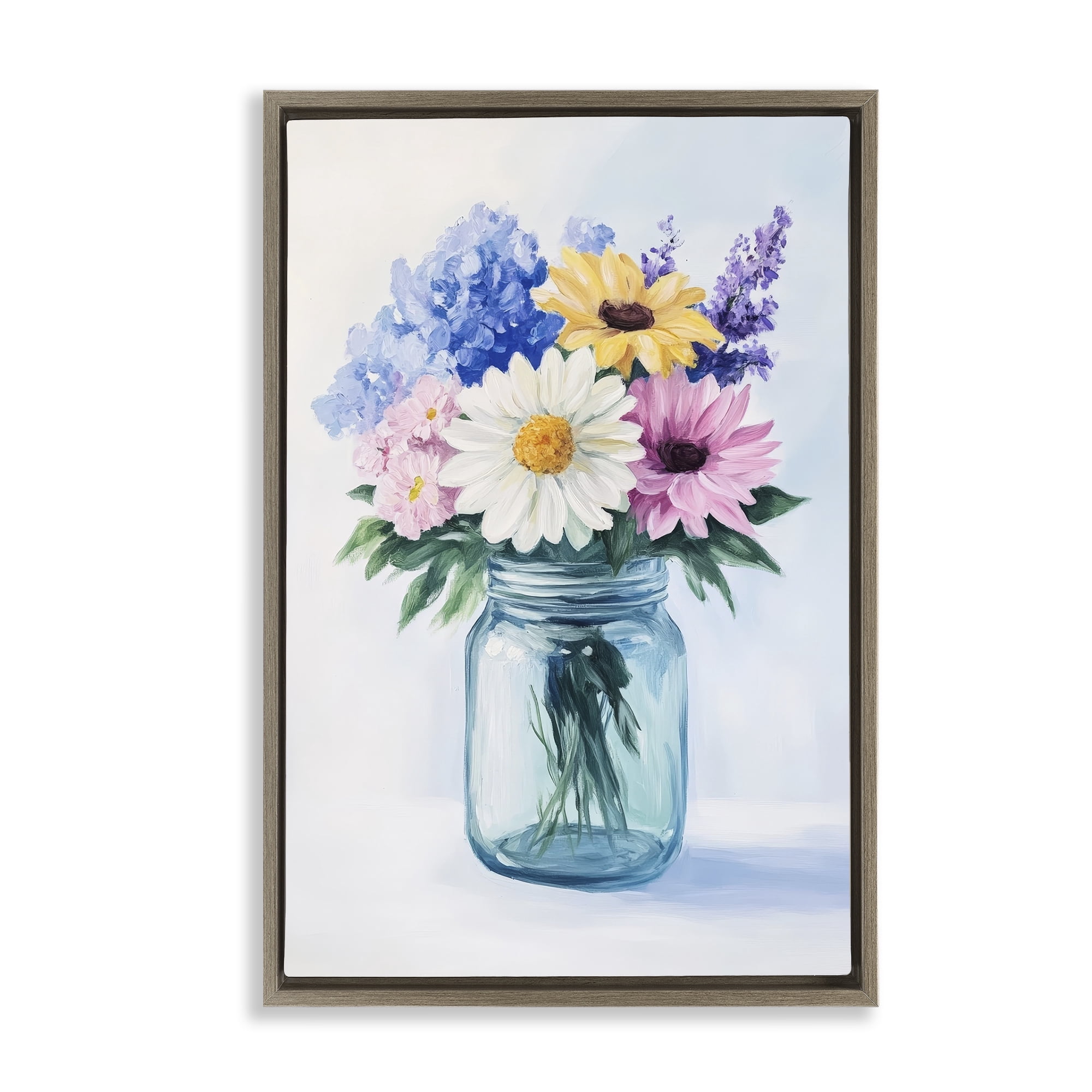 Stupell Industries Country Jar Wildflower Bouquet Brown Framed Floater Canvas Wall Art, design by Petal Prints Design
