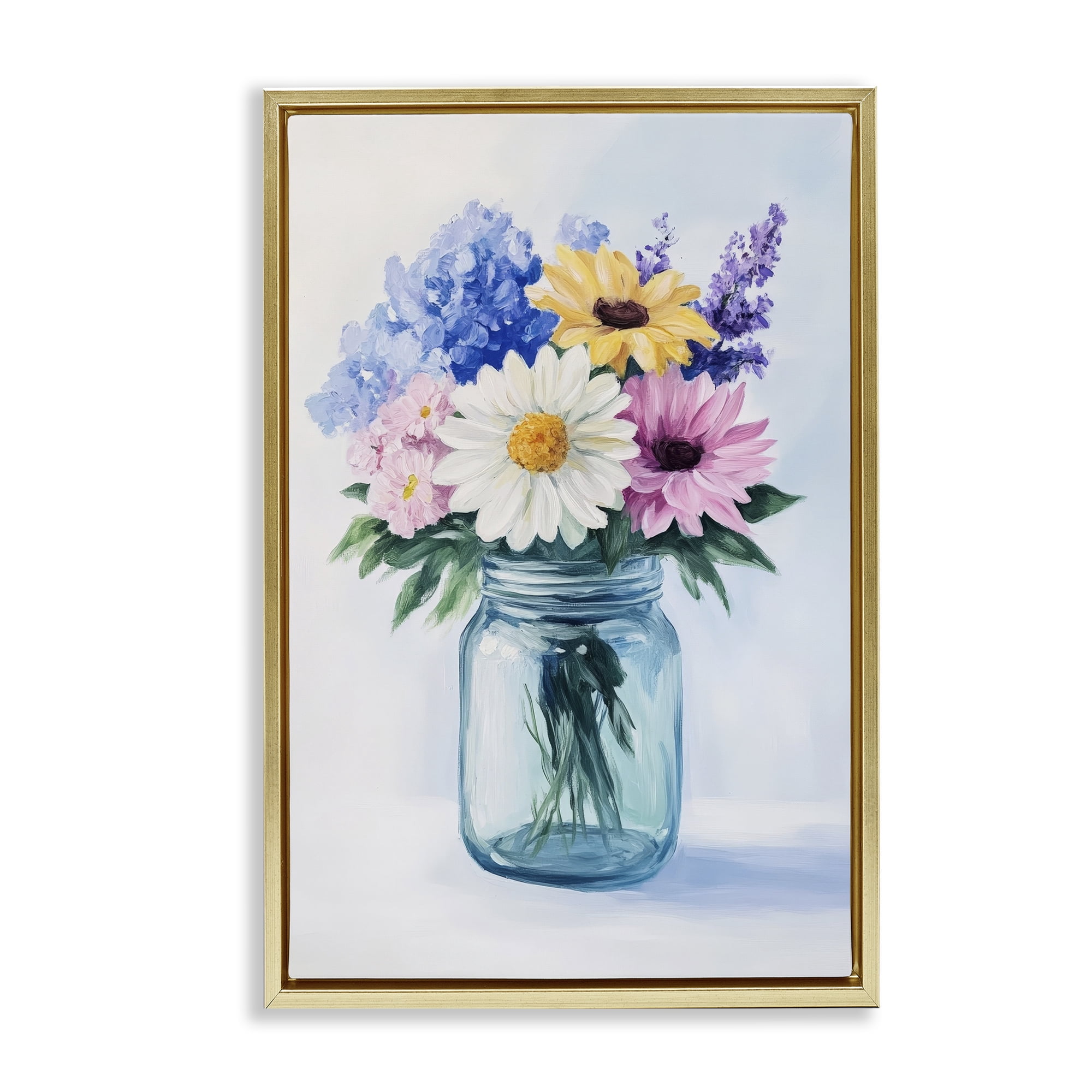 Stupell Industries Country Jar Wildflower Bouquet Gold Framed Floater Canvas Wall Art, design by Petal Prints Design