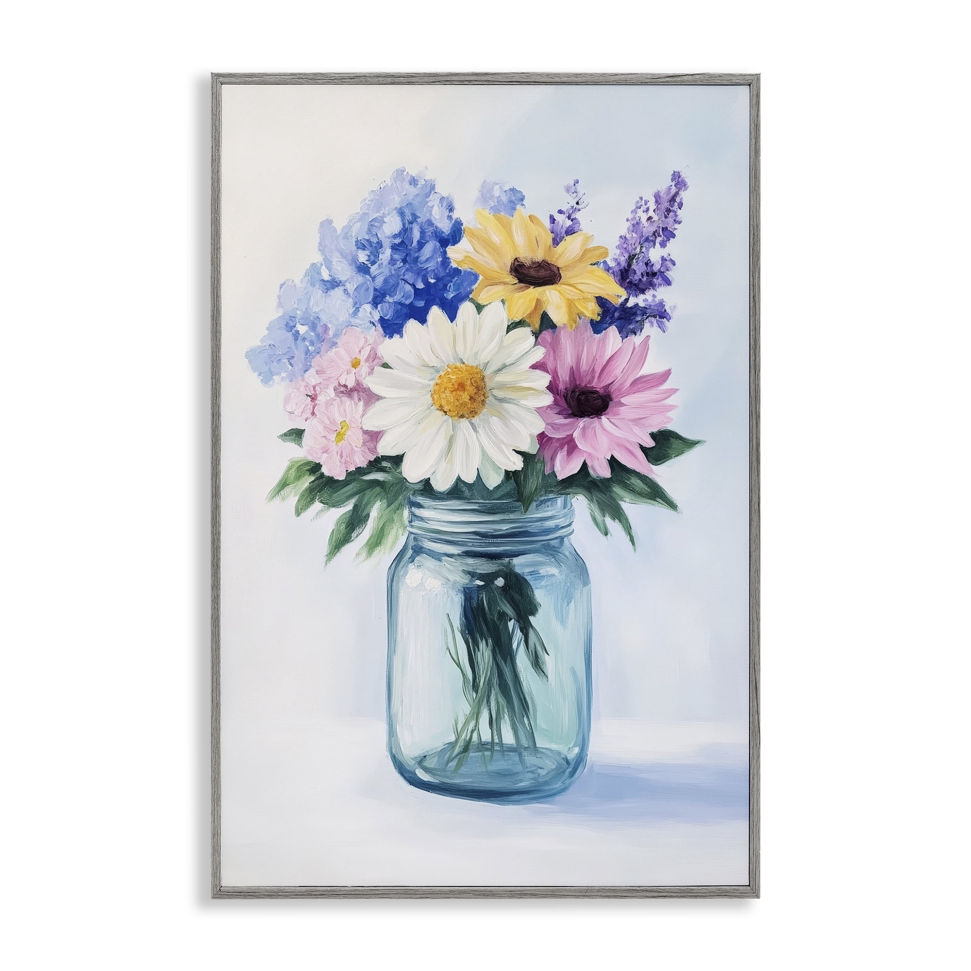 Stupell Industries Country Jar Wildflower Bouquet Gray Framed Giclee Art, design by Petal Prints Design