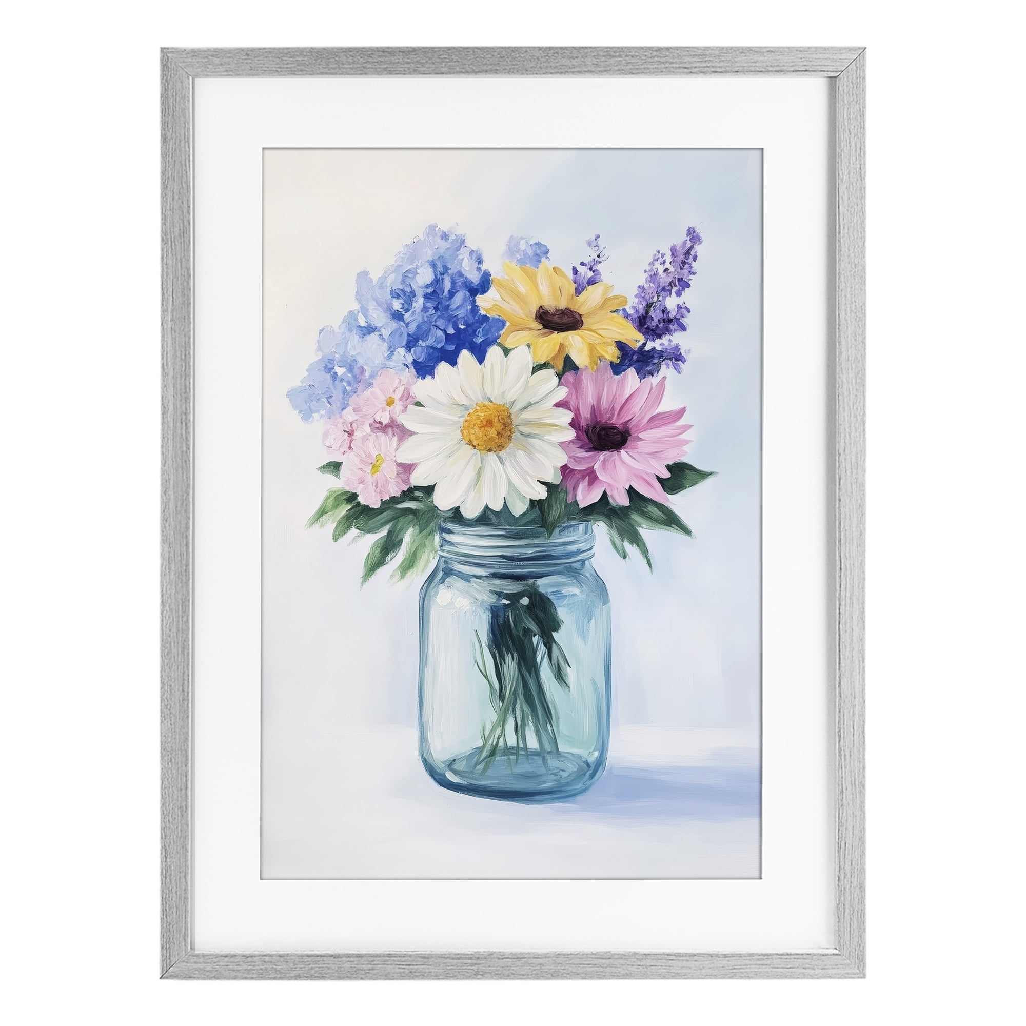 Stupell Industries Country Jar Wildflower Bouquet Gray Framed Print Under Glass, design by Petal Prints Design