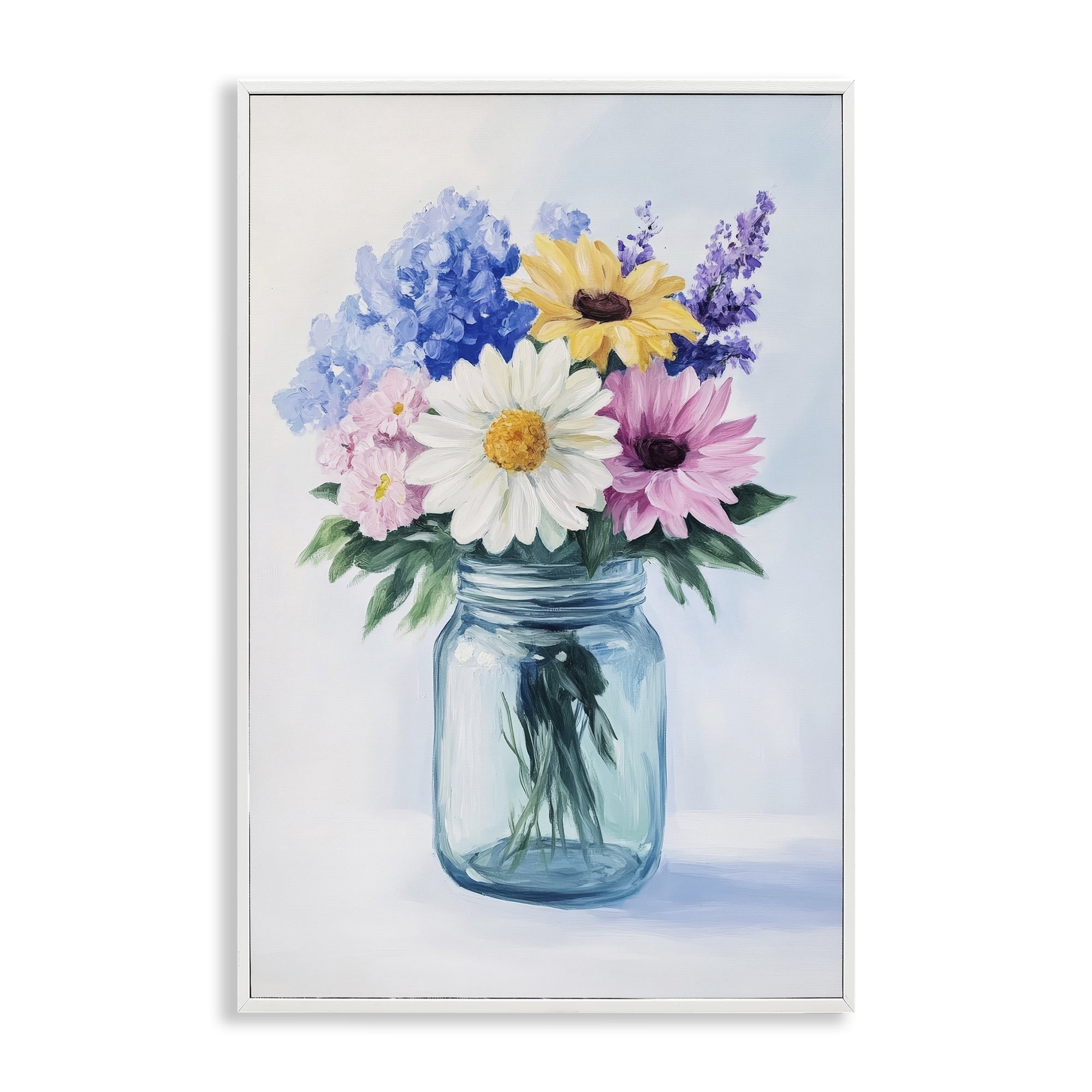 Stupell Industries Country Jar Wildflower Bouquet White Framed Giclee Art, design by Petal Prints Design
