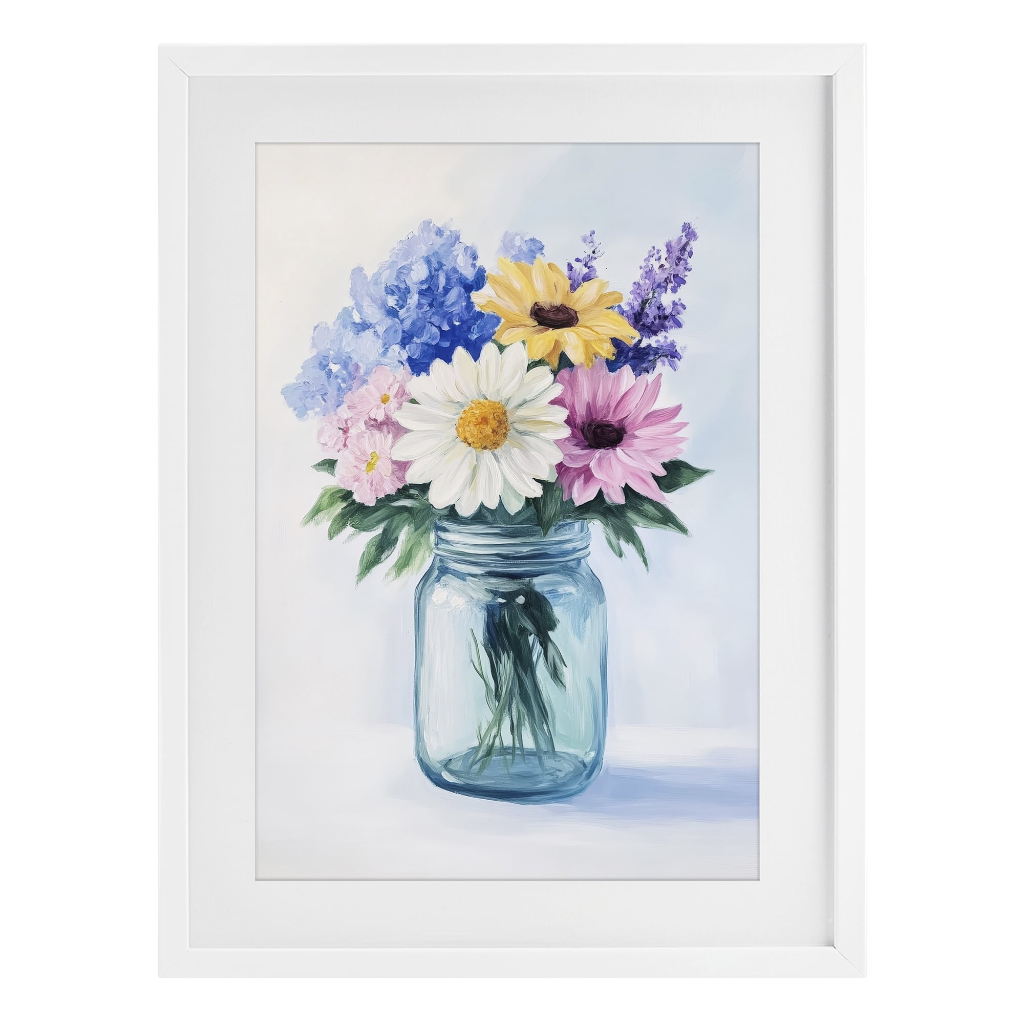 Stupell Industries Country Jar Wildflower Bouquet White Framed Print Under Glass, design by Petal Prints Design