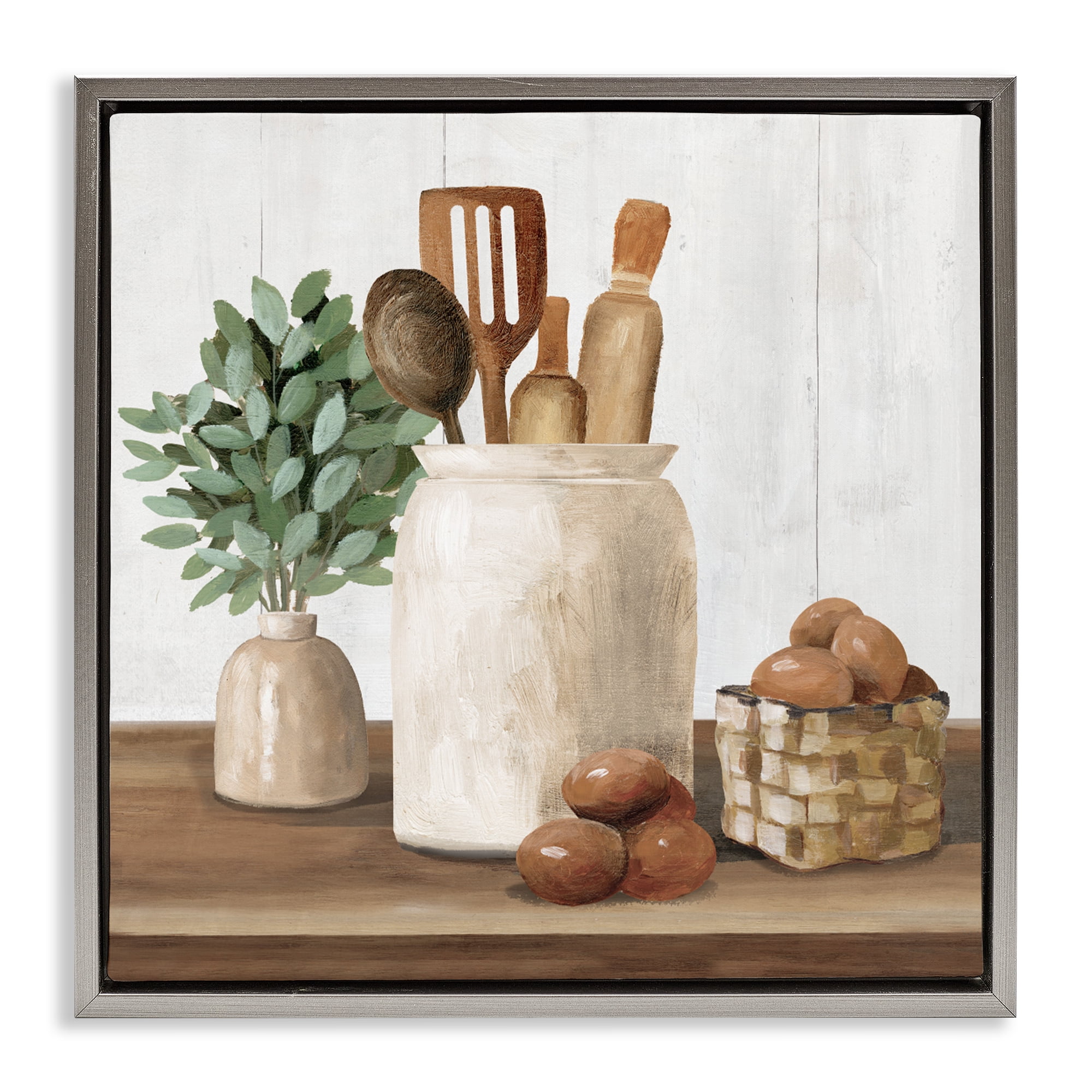 Stupell Industries Country Kitchen & Eggs Gray Framed Floater Canvas Wall Art, design by White Ladder