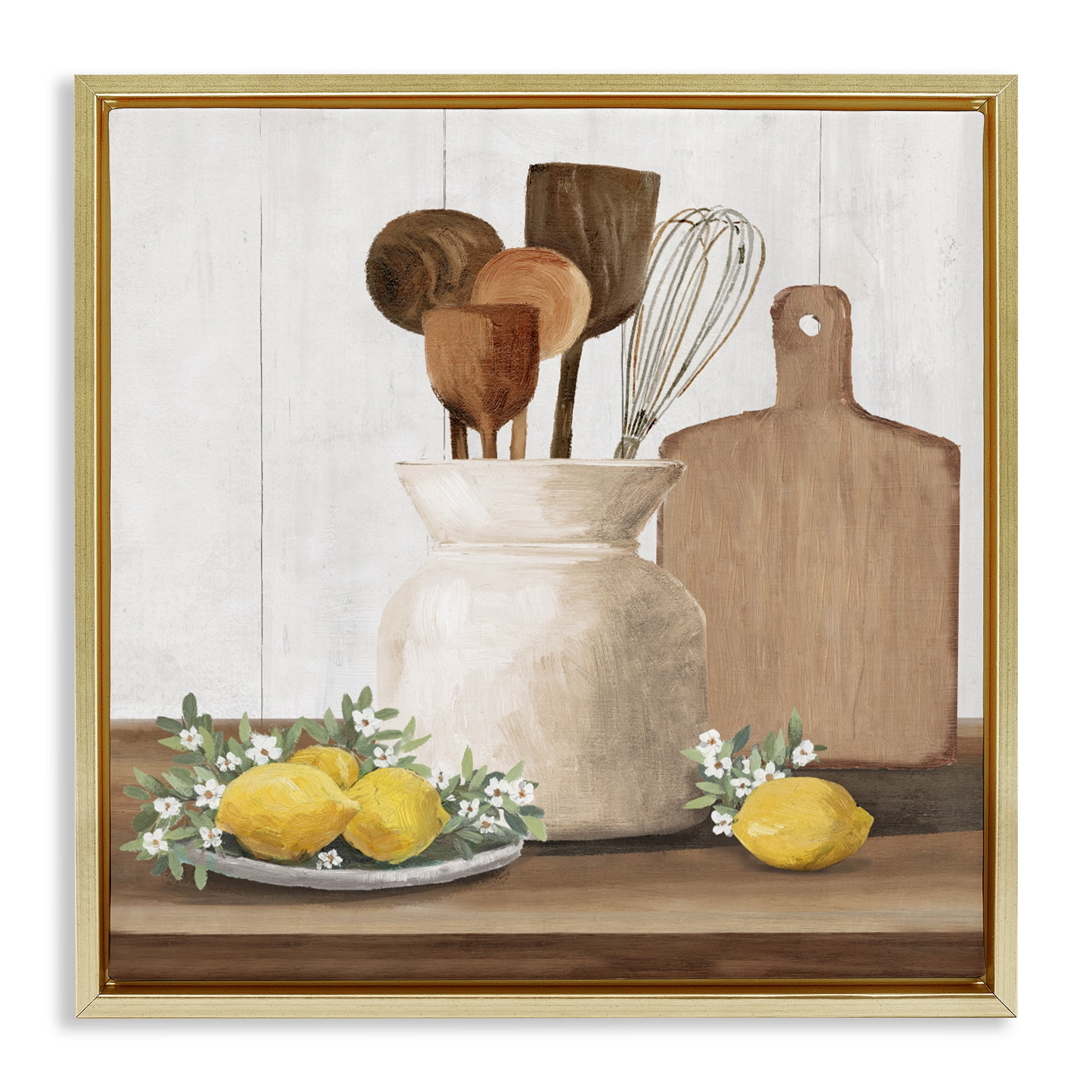 Stupell Industries Country Kitchen & Lemons Gold Framed Floater Canvas Wall Art, design by White Ladder