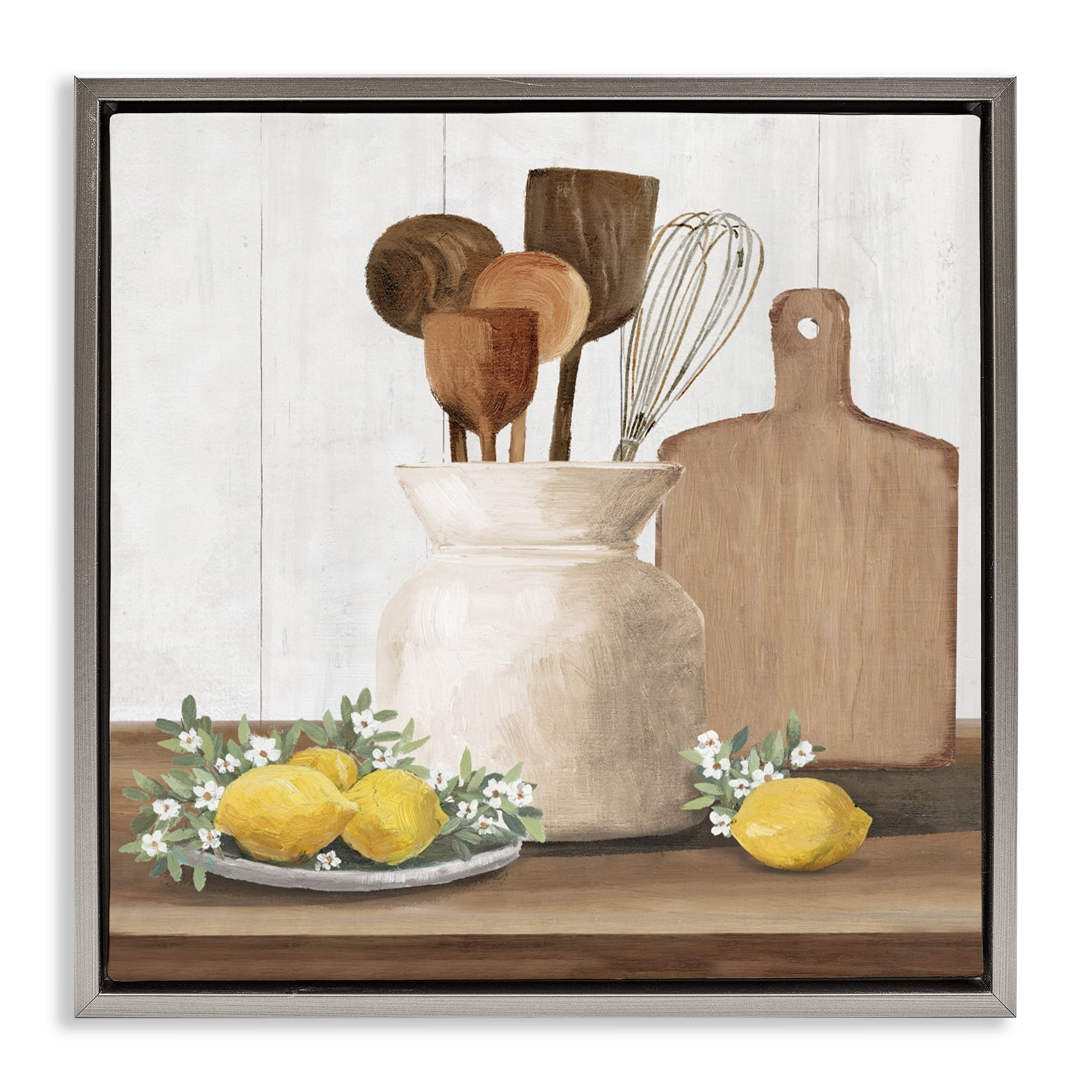 Stupell Industries Country Kitchen & Lemons Gray Framed Floater Canvas Wall Art, design by White Ladder