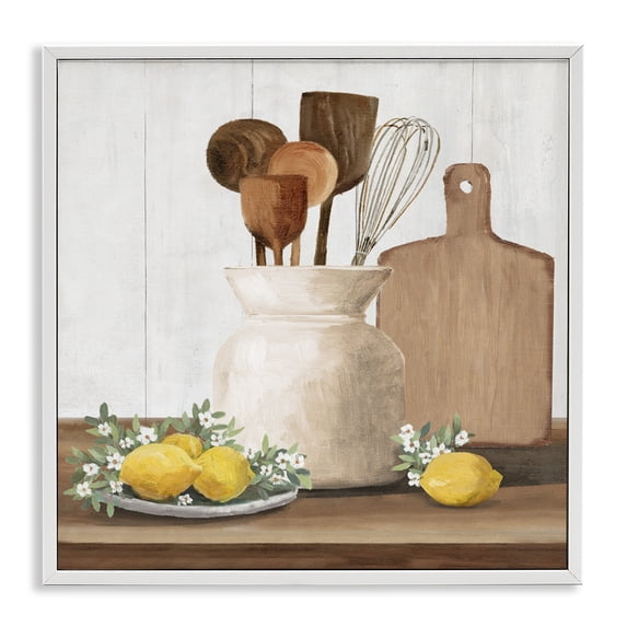 Stupell Industries Cottage Country Kitchen & Lemons White Framed Giclee Art, 17 x 17, by White Ladder
