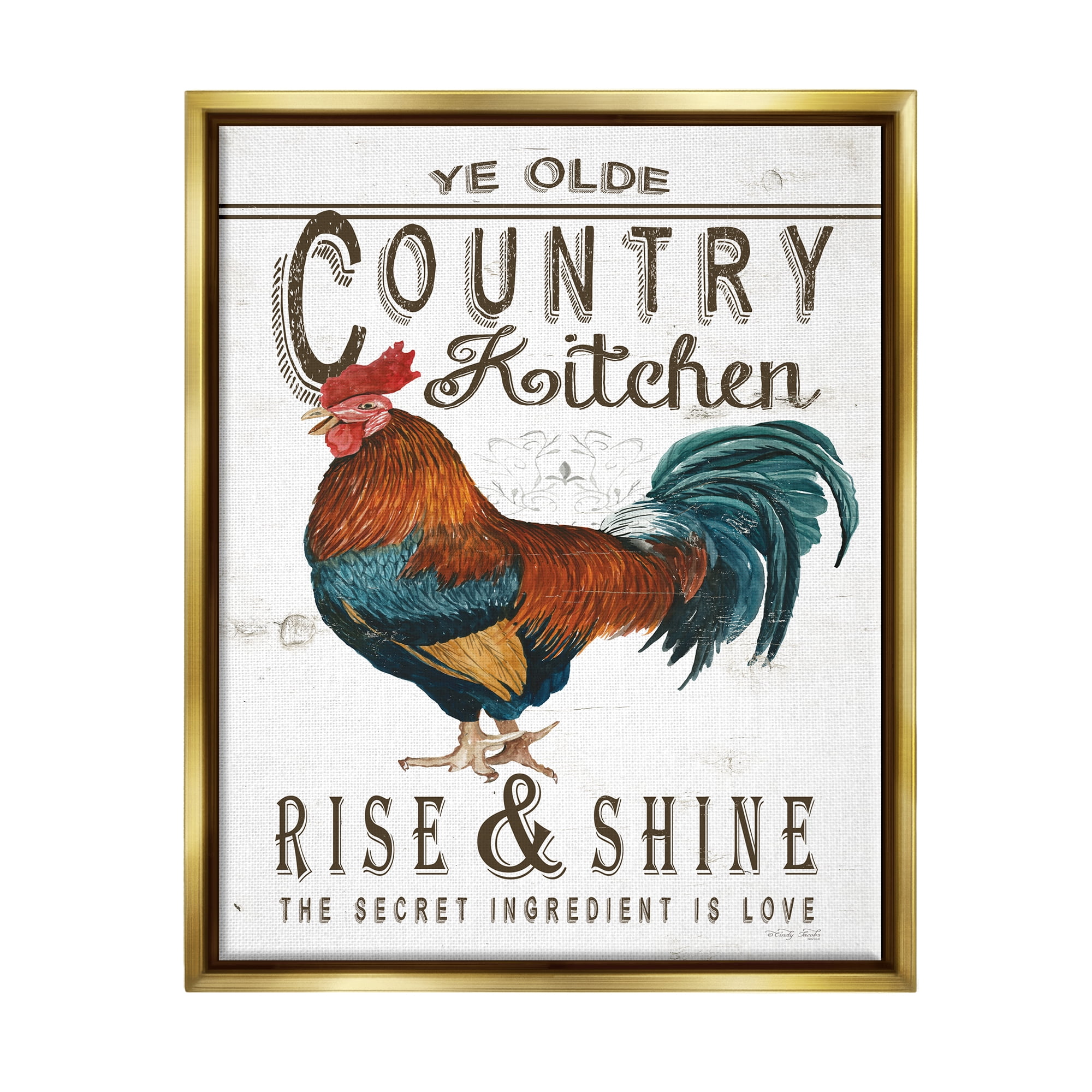 Stupell Industries Country Kitchen Rustic Phrase Botanical & Floral Painting Gold Floater Framed Art Print Wall Art, 17 x 21